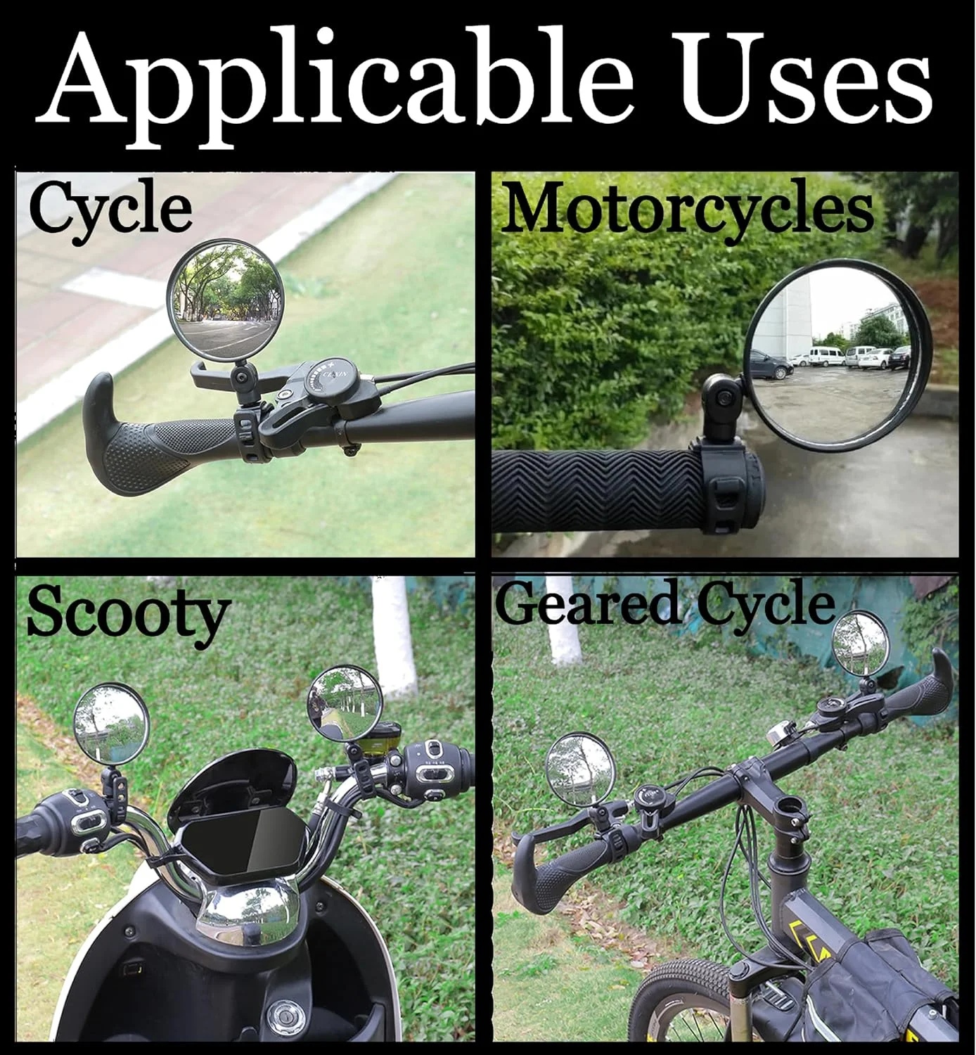 آینه بغل فرمان برای دوچرخه، اسکوتی | آینه دید عقب محدب قابل تنظیم جهانی برای رانندگی ایمن (بسته 2 عددی)