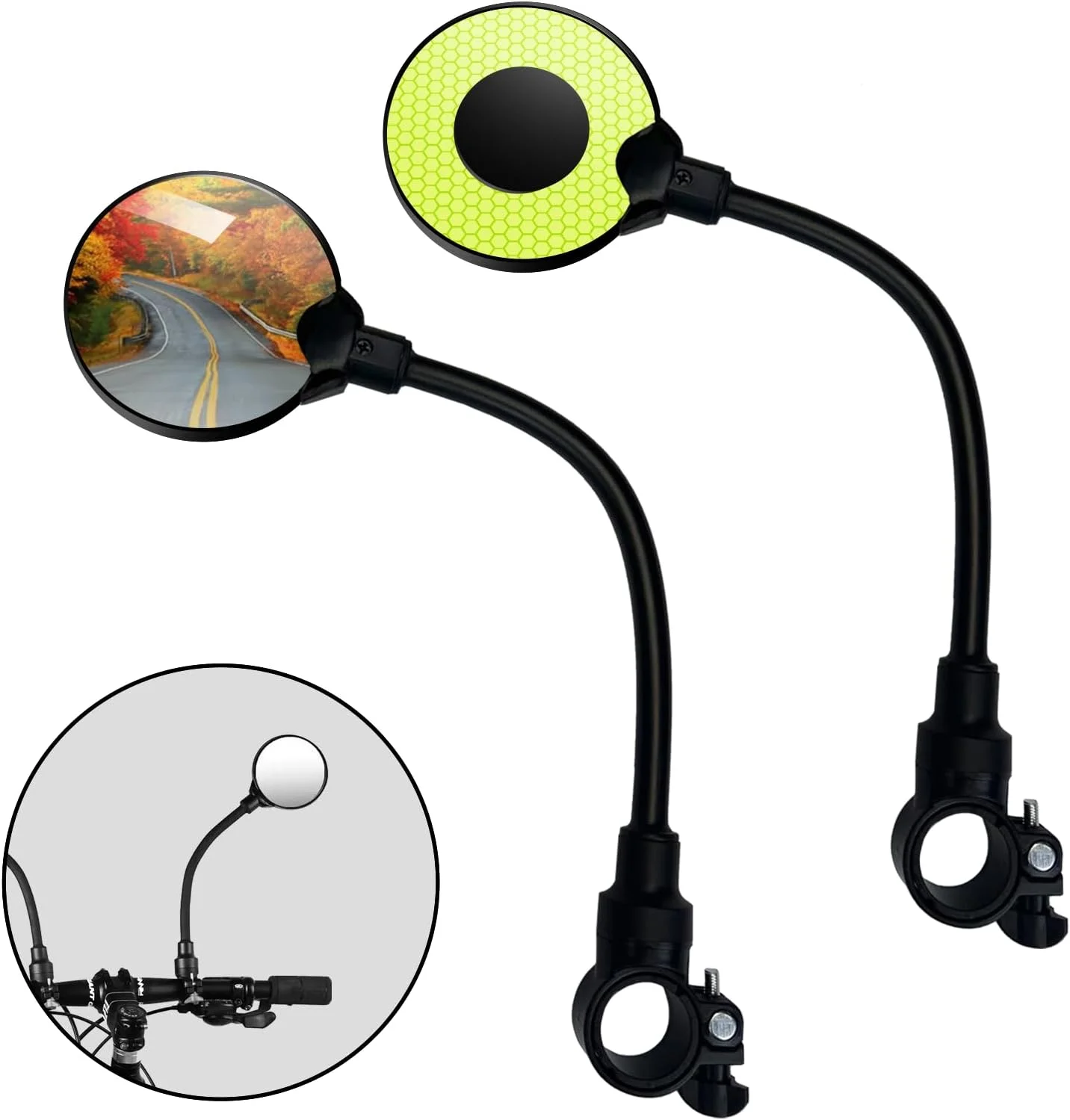 آینه دوچرخه قابل نصب روی فرمان، آینه عقب دوچرخه قابل تنظیم و چرخش، آینه ایمنی محدب اکریلیک با زاویه دید گسترده برای دوچرخه کوهستانی و جاده (زرد)