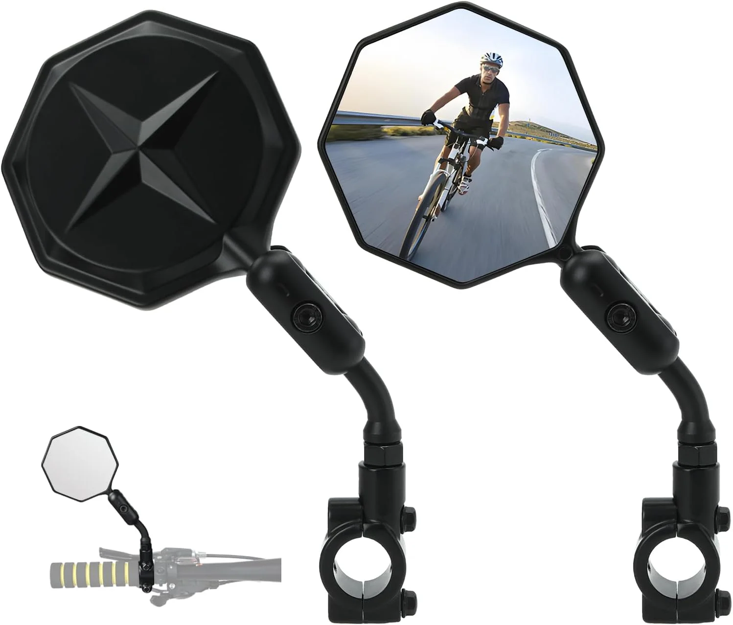 آینه دوچرخه (2 عددی)، قابل تنظیم و چرخش، آینه دید عقب ایمن دوچرخه، لنز شیشه ای مقاوم در برابر خش