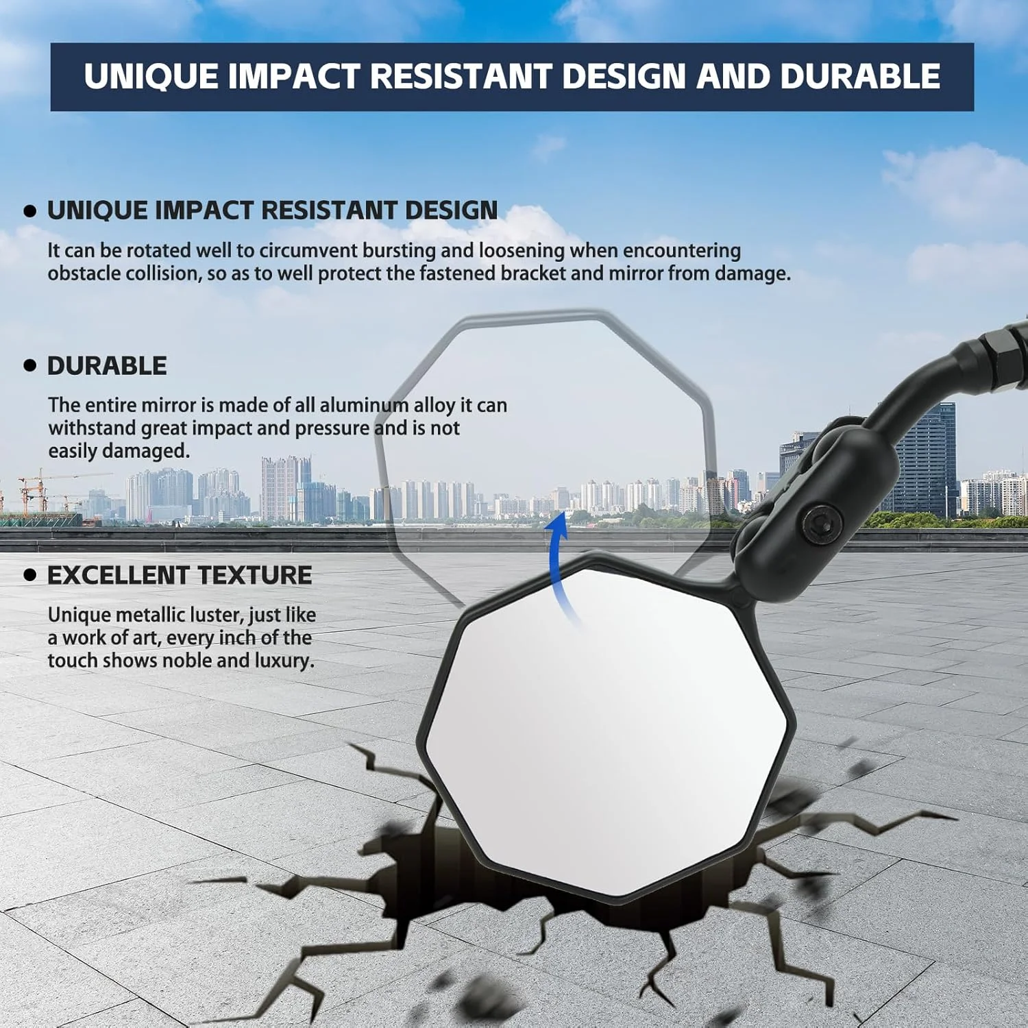 آینه دوچرخه (تکی)، آینه عقب ایمن دوچرخه قابل تنظیم و چرخش، لنز شیشه ای مقاوم در برابر خش