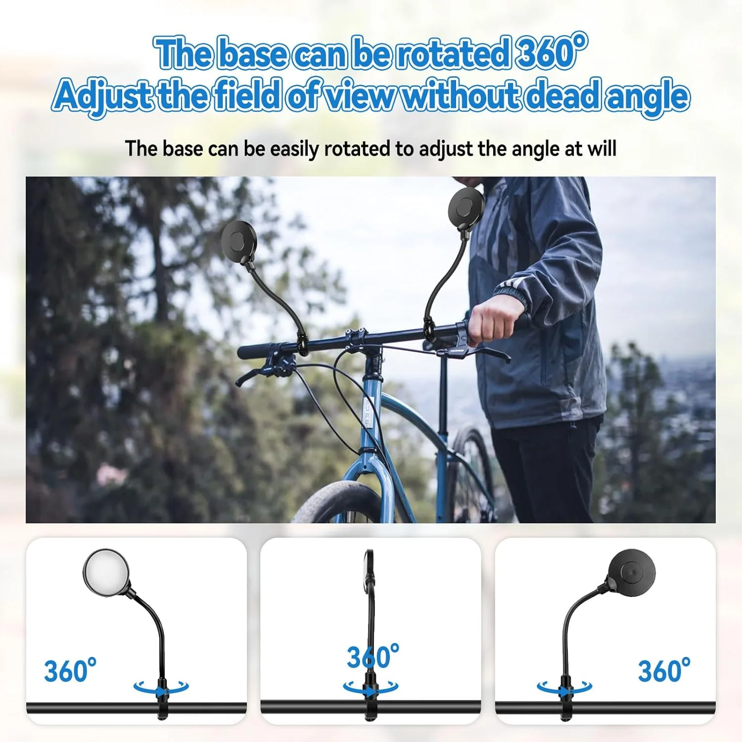 آینه دوچرخه، 1 جفت آینه فرمان دوچرخه با قابلیت چرخش 360 درجه، آینه های دید عقب با زاویه باز، آینه های محدب بال دوچرخه برای دوچرخه های کوهستانی و جاده ای، اسکوتر، همراه با قفل کابلی ضد سرقت رمزدار