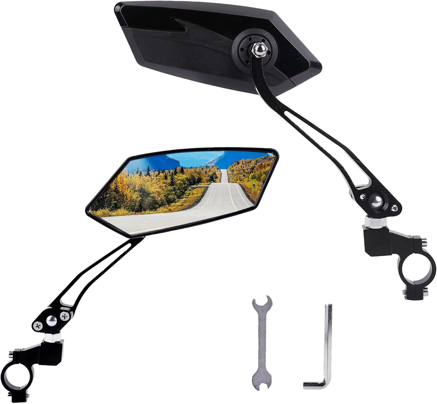 آینه های دوچرخه برای فرمان، دوچرخه برقی، اسکوتر و موتورسیکلت، آینه بزرگ HD ضد تابش نور با چرخش 360 درجه، بازوی بلند، مناسب برای فرمان های 22 تا 25 میلی متر