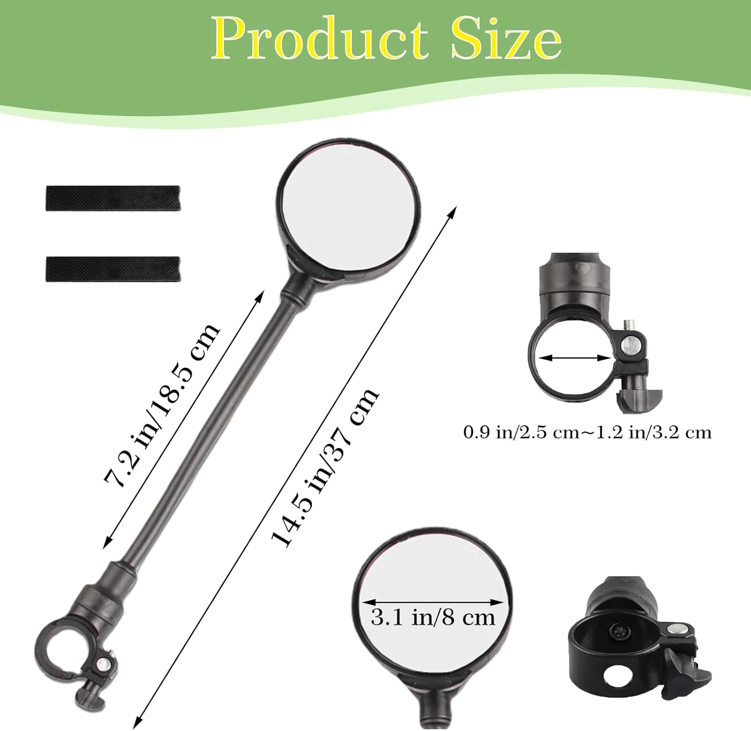 آینه دوچرخه 2 عددی، آینه با قابلیت چرخش 360 درجه، آینه دوچرخه، آینه فرمان، آینه محدب دوچرخه، آینه دید عقب، مناسب برای دوچرخه کوهستان، دوچرخه برقی، موتور گازی