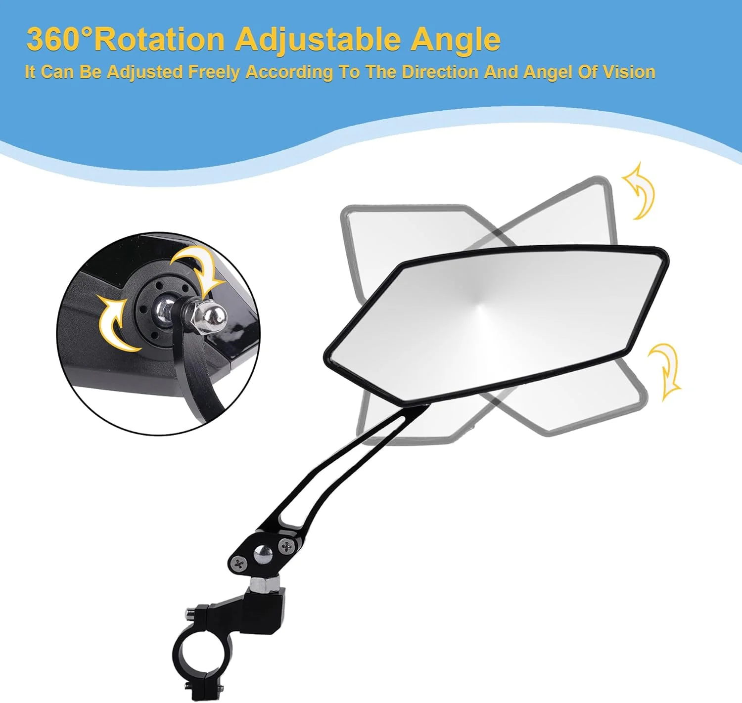 آینه های دوچرخه برای فرمان، دوچرخه برقی، اسکوتر و موتورسیکلت، آینه بزرگ HD ضد تابش نور با چرخش 360 درجه، بازوی بلند، مناسب برای فرمان های 22 تا 25 میلی متر