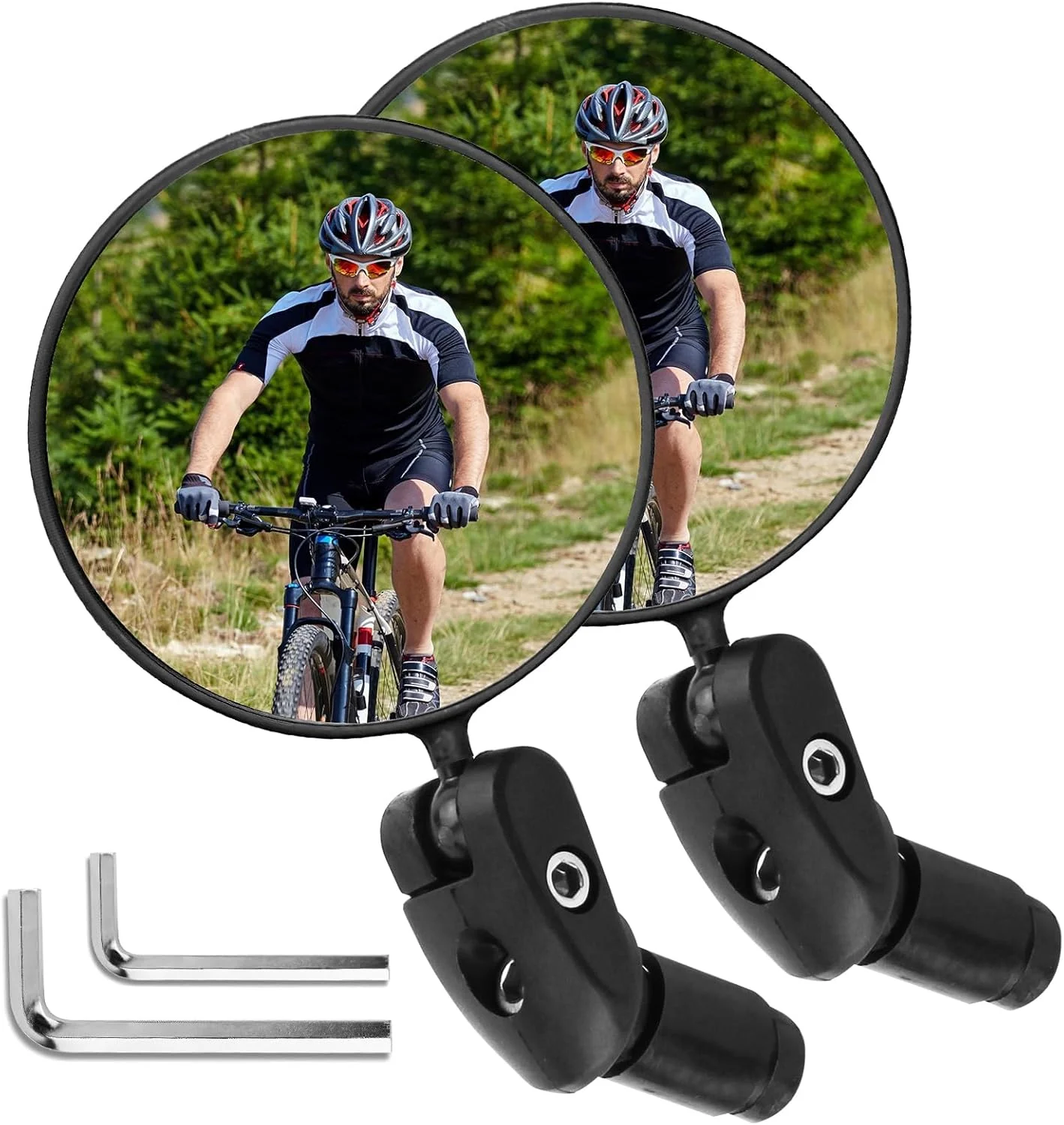 یک جفت آینه ایمنی دوچرخه شیشه ای HD محدب 75 سانتی متری، آینه های دید عقب دوچرخه شیشه ای محدب نشکن، چرخش 360 درجه، براکت شیب 180 درجه برای فرمان های مستقیم یا مسابقه ای 17-22 میلی متری