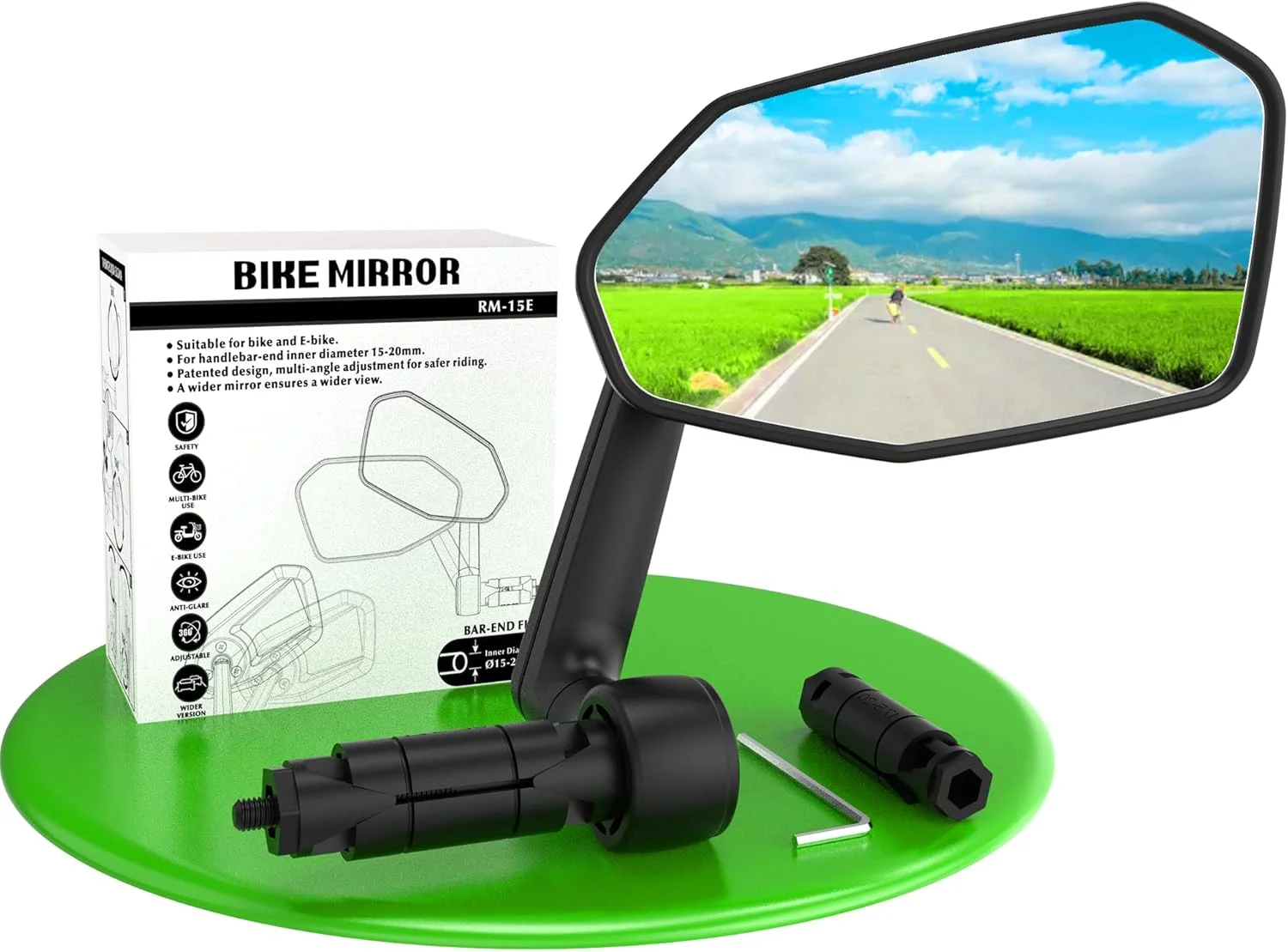 آینه دوچرخه RBRL، آینه دوچرخه بسیار بزرگ، آینه دید عقب دوچرخه با قابلیت تنظیم 360 درجه، ضد ضربه و بادوام، لوازم جانبی دوچرخه، آینه بغل دوچرخه برای دوچرخه برقی (راست)