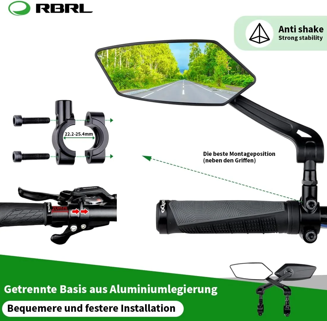 آینه دید عقب دوچرخه قابل تنظیم ضد انفجار RBRL - آینه دوچرخه برای دوچرخه های برقی، آینه دوچرخه جهانی برای فرمان با مدل های مختلف (چپ)