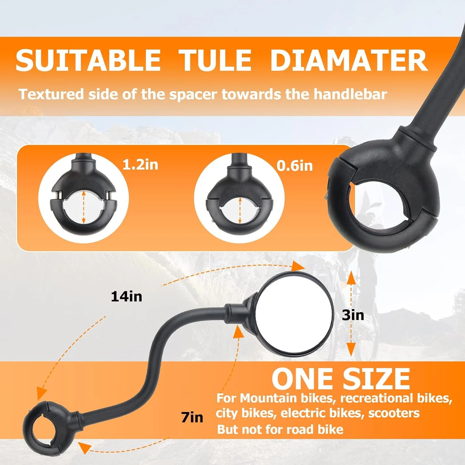 آینه های دوچرخه برای فرمان، آینه دوچرخه قابل تنظیم با نصب روی فرمان، آینه محدب ضد ضربه با زاویه دید عریض برای دوچرخه سواری ایمن، نصب آسان، (مشکی-گرد)
