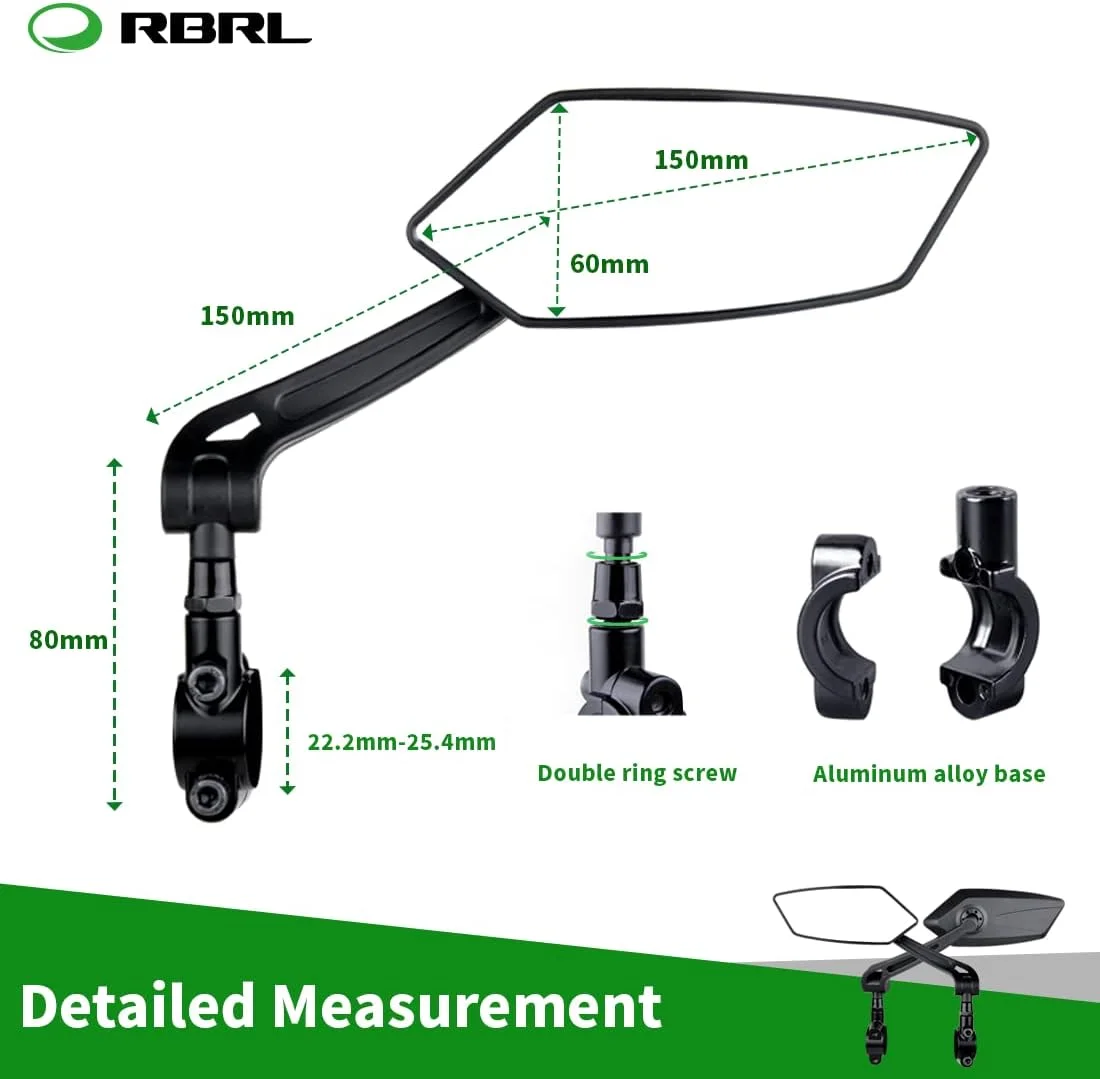 آینه دوچرخه RBRL، آینه دید عقب دوچرخه سواری با زاویه دید گسترده قابل تنظیم 360 درجه، آینه ایمن محدب HD ضد ضربه، جهانی برای دوچرخه کوهستانی و جاده