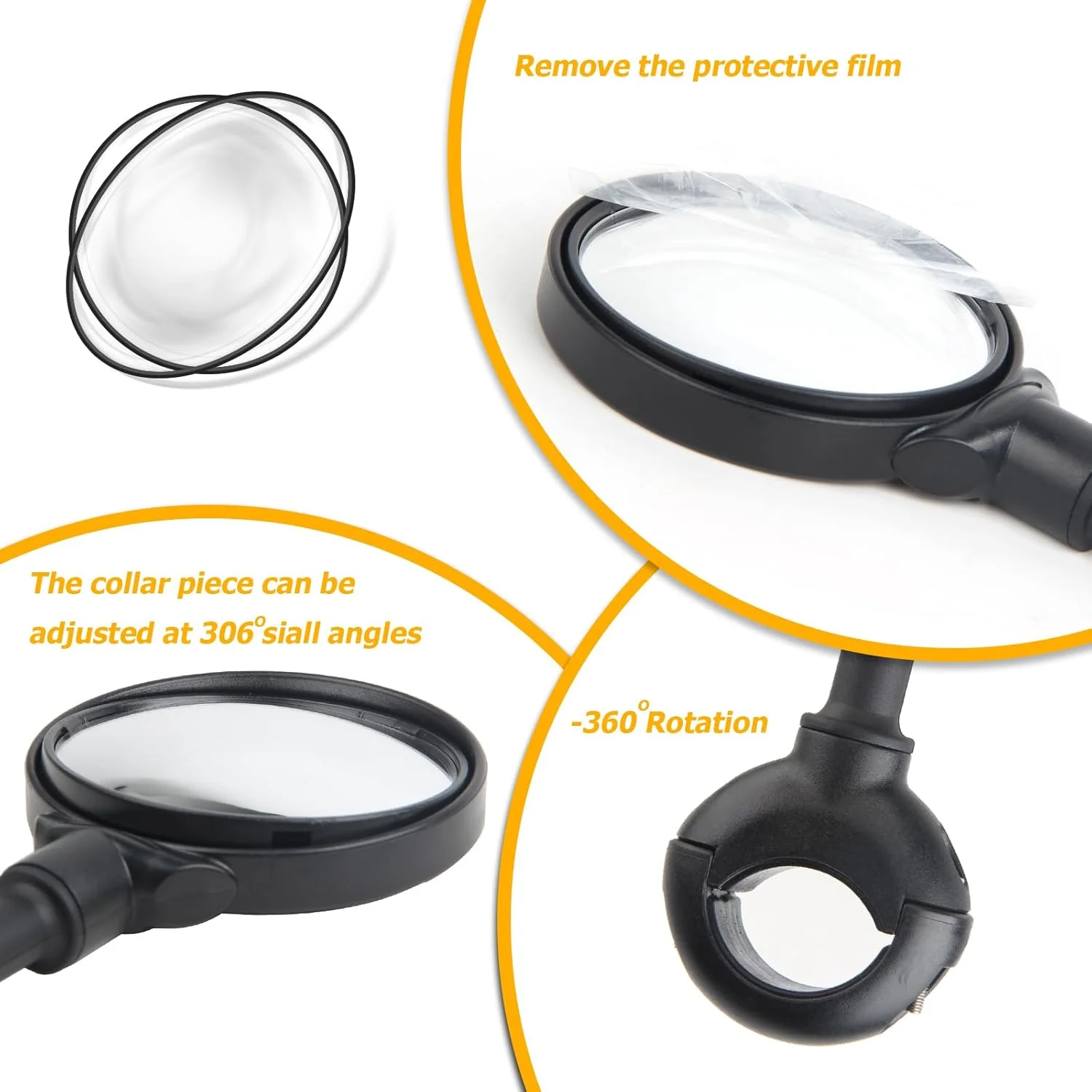 آینه های دوچرخه برای فرمان، آینه دوچرخه قابل تنظیم با نصب روی فرمان، آینه محدب ضد ضربه با زاویه دید عریض برای دوچرخه سواری ایمن، نصب آسان، (مشکی-گرد)