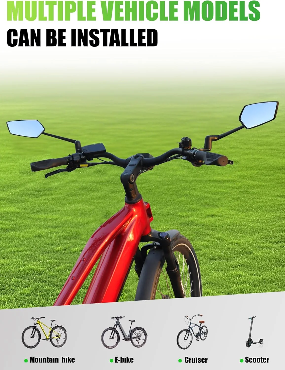 آینه دوچرخه RBRL، آینه عقب دوچرخه با قابلیت تنظیم 360 درجه، آینه های دید عقب فرمان بزرگ با زاویه دید عریض و وضوح بالا، مناسب برای دوچرخه های جاده ای و کوهستانی