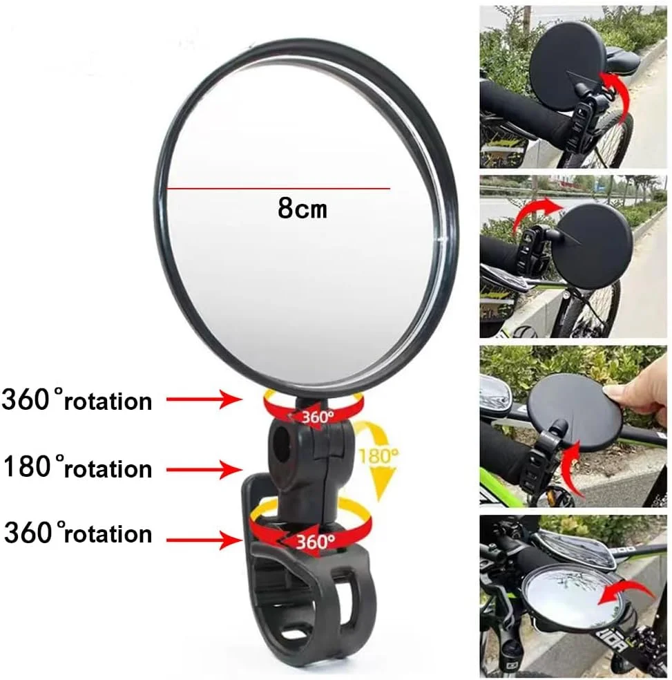آینه های دوچرخه با قابلیت چرخش 360 درجه و تاشو برای فرمان های 15-35 میلی متری مناسب دوچرخه های برقی، جاده ای و کوهستانی - بسته 2 عددی