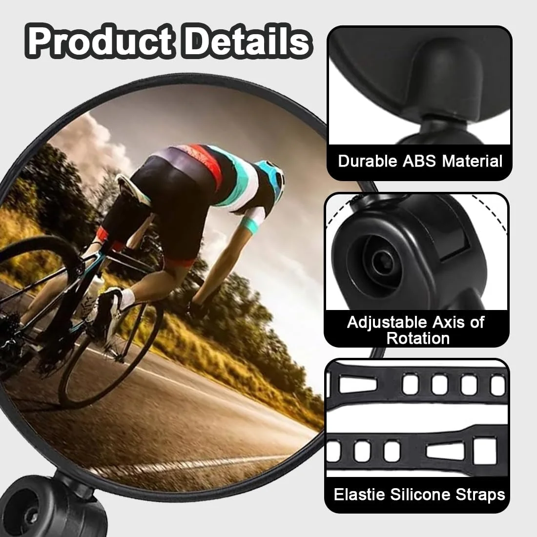 بسته 2 عددی آینه محدب دوچرخه با قابلیت چرخش 360 درجه، آینه دید عقب جهانی ایمن، آینه انتهای فرمان دوچرخه برای دوچرخه، دوچرخه کوهستانی، دوچرخه جاده (15-32 میلی متر)