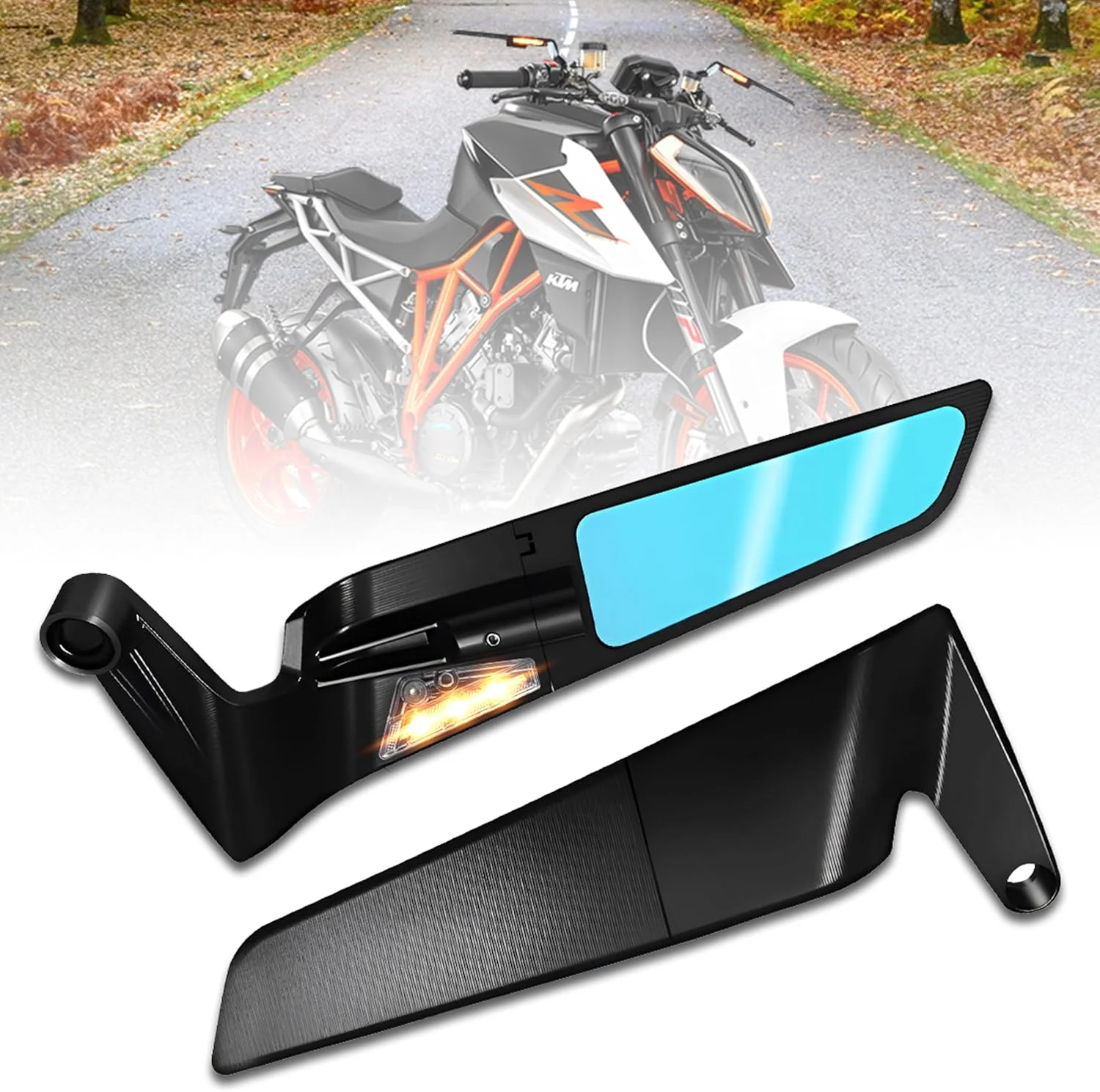آینه بغل LED موتورسیکلت اوبروی تریدرز با نصب مهره یوک فرمان | آینه محدب مخفی برای KTM Duke 125 | 200 | 250 | 390