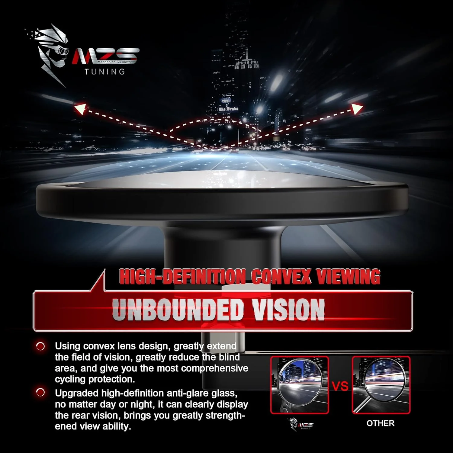 آینه دوچرخه MZS، آلومینیومی HD محدب مناسب دوچرخه های برقی، آینه دید عقب ایمن دوچرخه کوهستان (سمت چپ)