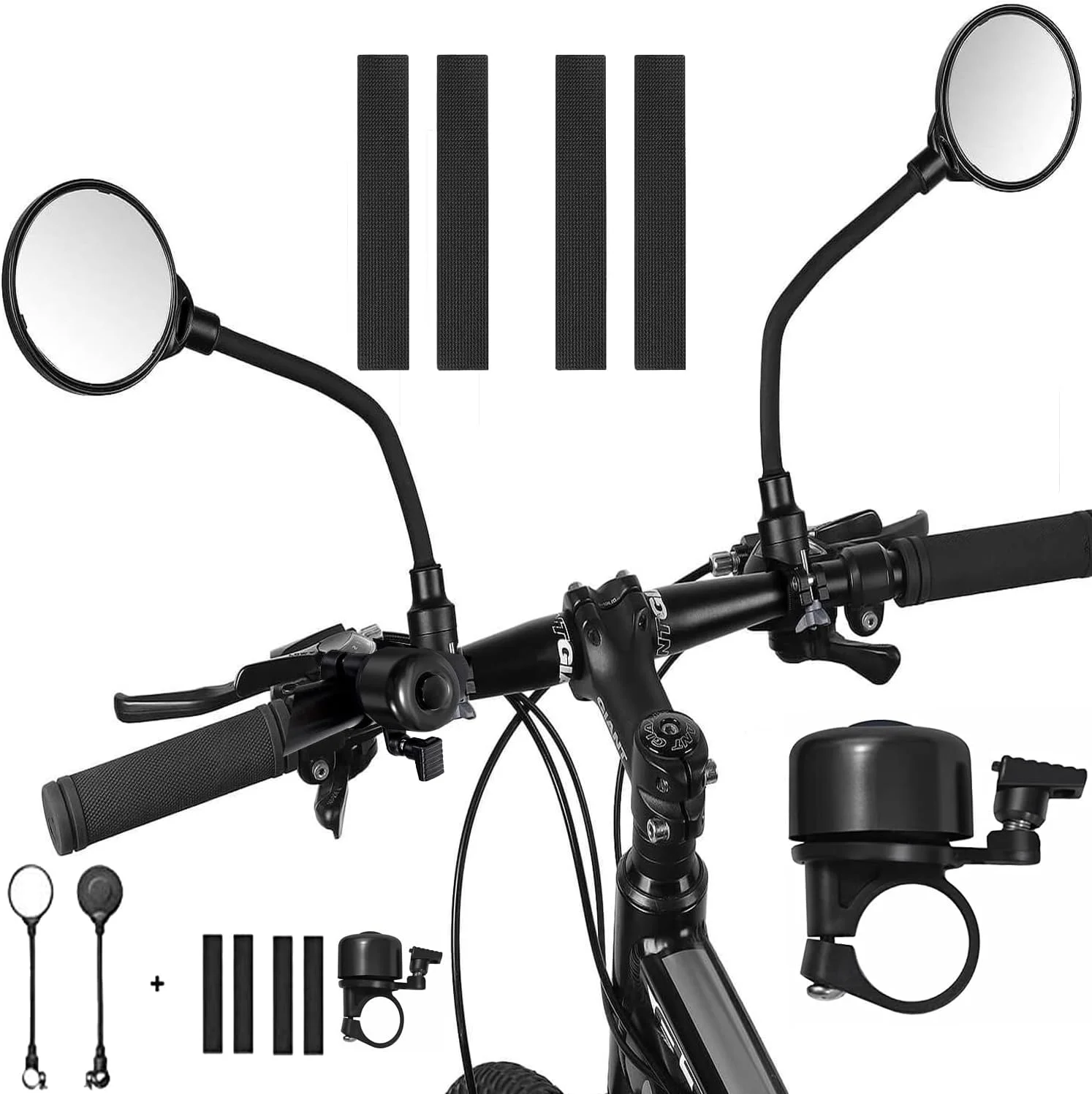 آینه های دوچرخه با زنگ دوچرخه، 3 عدد لوازم جانبی دوچرخه آینه دید عقب فرمان قابل چرخش و تنظیم زاویه دید گسترده ضد ضربه آینه محدب جهانی برای دوچرخه