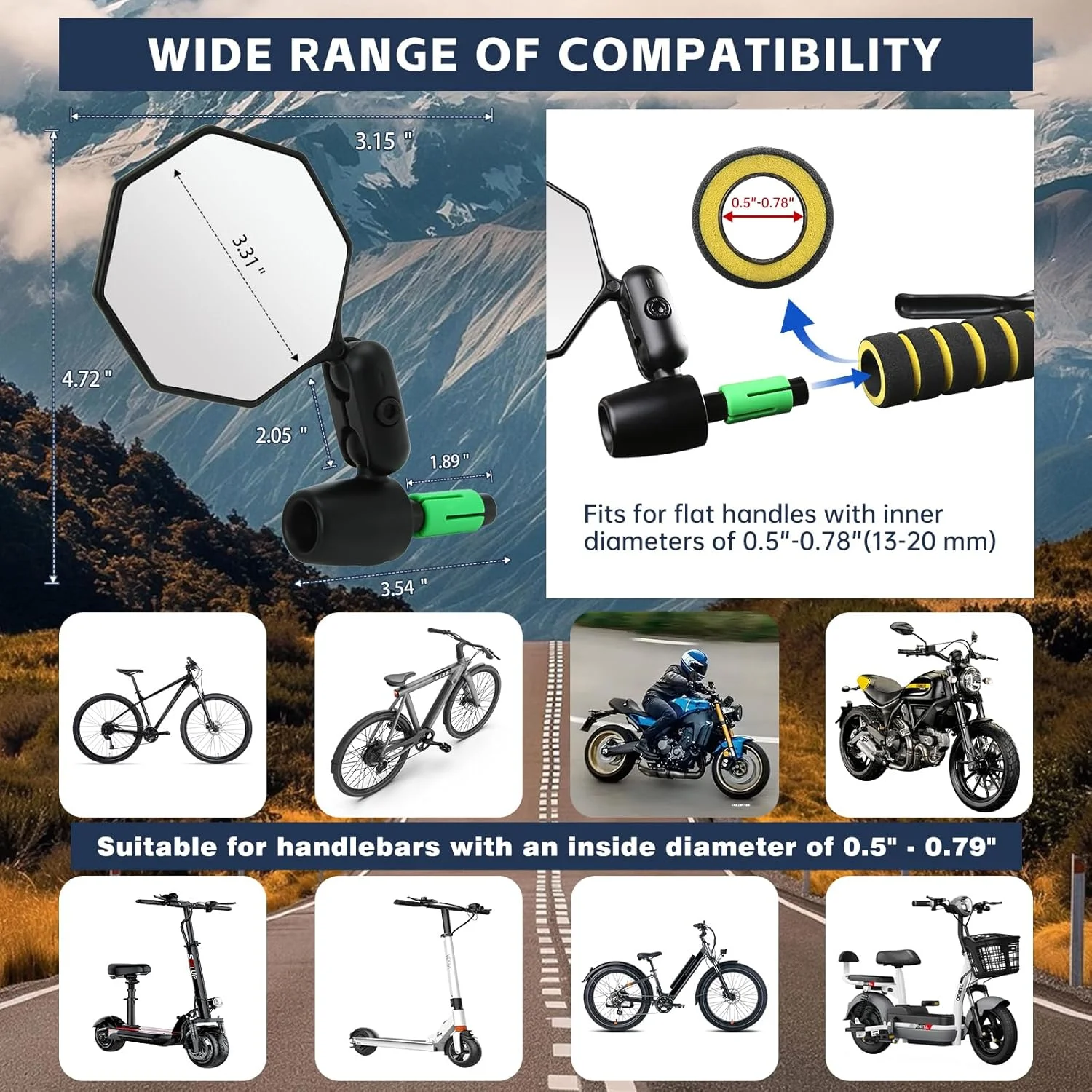 آینه دوچرخه، آینه انتهای فرمان دوچرخه، شیشه HD گرد تاشو 3 اینچی با قابلیت تنظیم زاویه 360 درجه آینه عقب دوچرخه