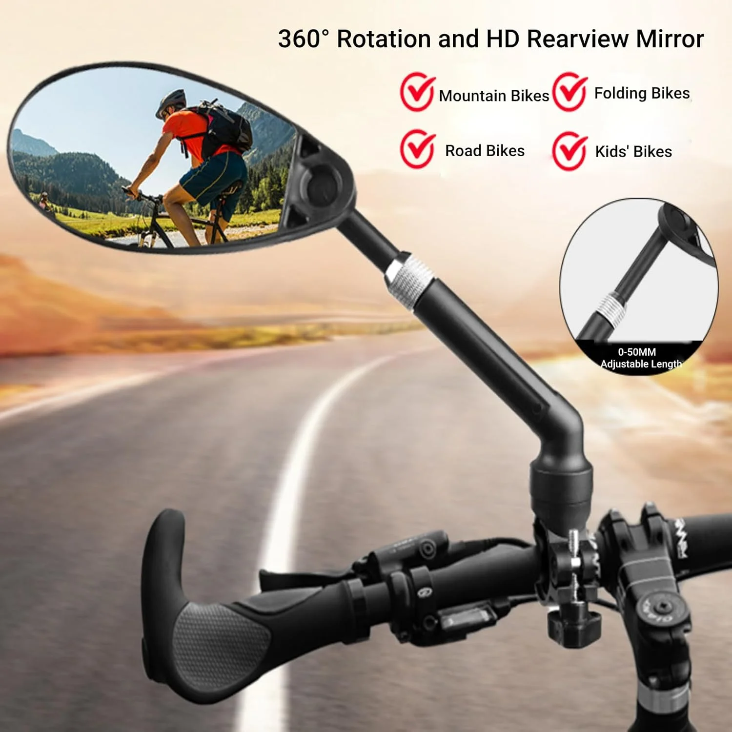 آینه های دوچرخه برای فرمان، چرخش 360 درجه، آینه های دید عقب دوچرخه، نصب آینه دوچرخه روی فرمان برای دوچرخه های برقی، دوچرخه های کوهستانی و جاده ای با قابلیت تنظیم ارتفاع