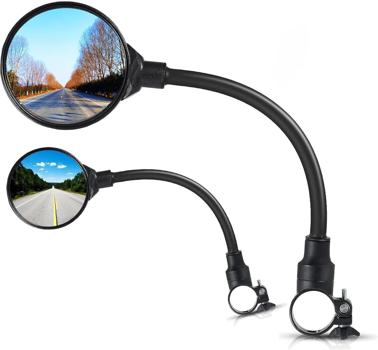 آینه عقب دوچرخه 2 عددی، آینه دوچرخه قابل چرخش و تنظیم زاویه دید گسترده، آینه محدب ضد ضربه گرد برای فرمان دوچرخه