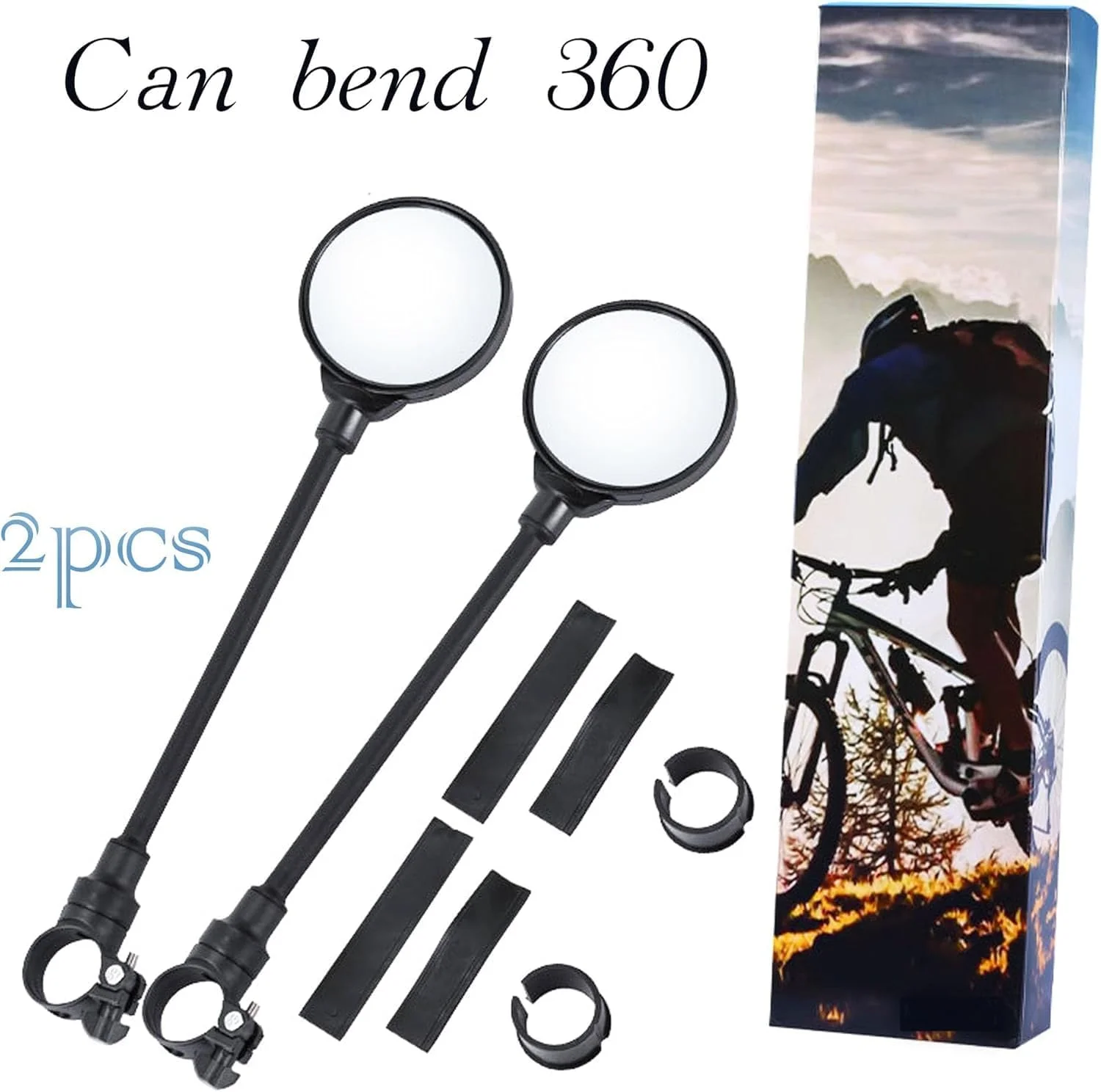 آینه عقب دوچرخه 2 عددی، آینه دوچرخه قابل چرخش و تنظیم زاویه دید گسترده، آینه محدب ضد ضربه گرد برای فرمان دوچرخه