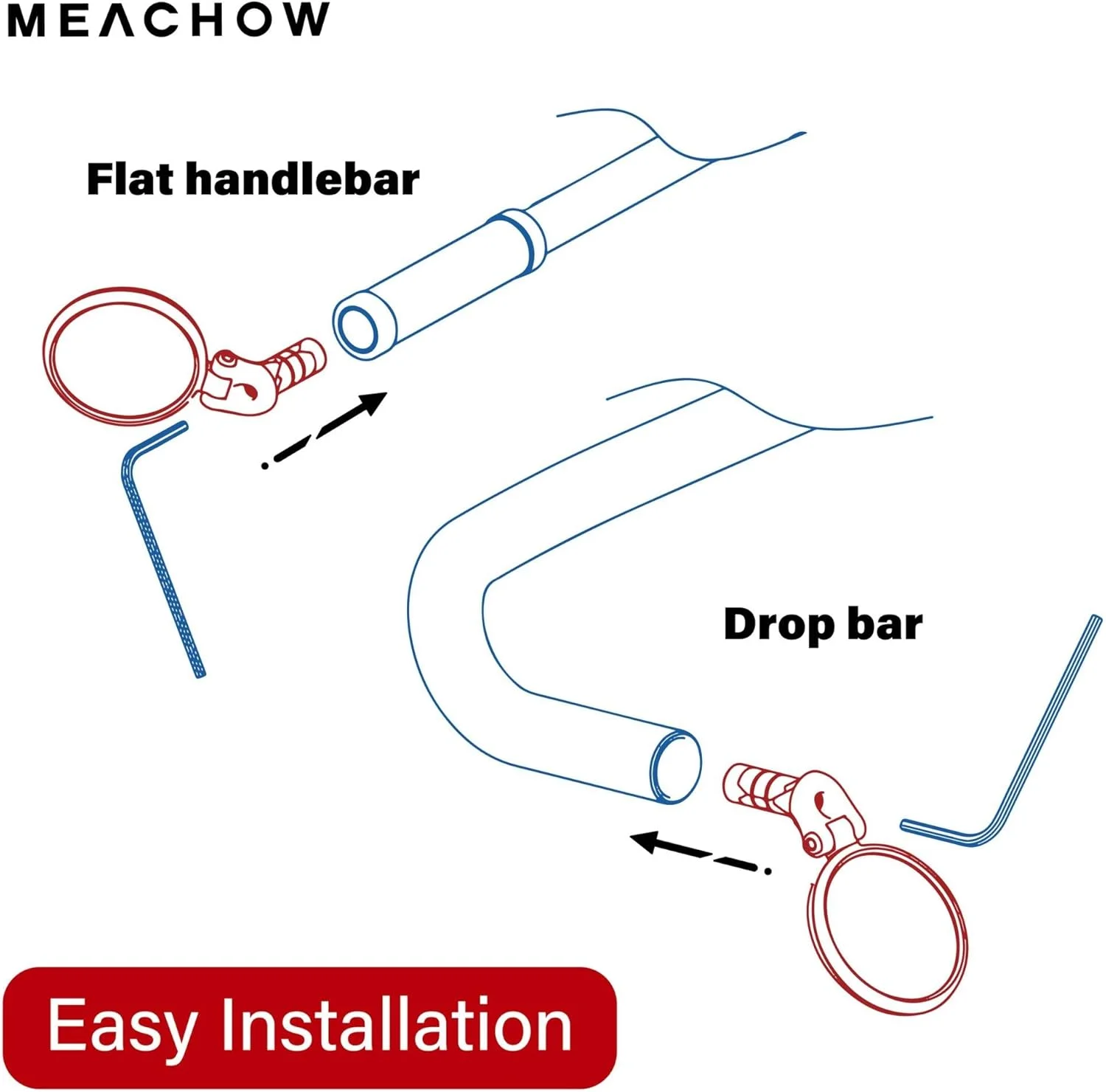 آینه دوچرخه میچو، لنز شیشه ای مقاوم در برابر خش، HD، آینه دید عقب ایمن (نقره ای) ME-001S