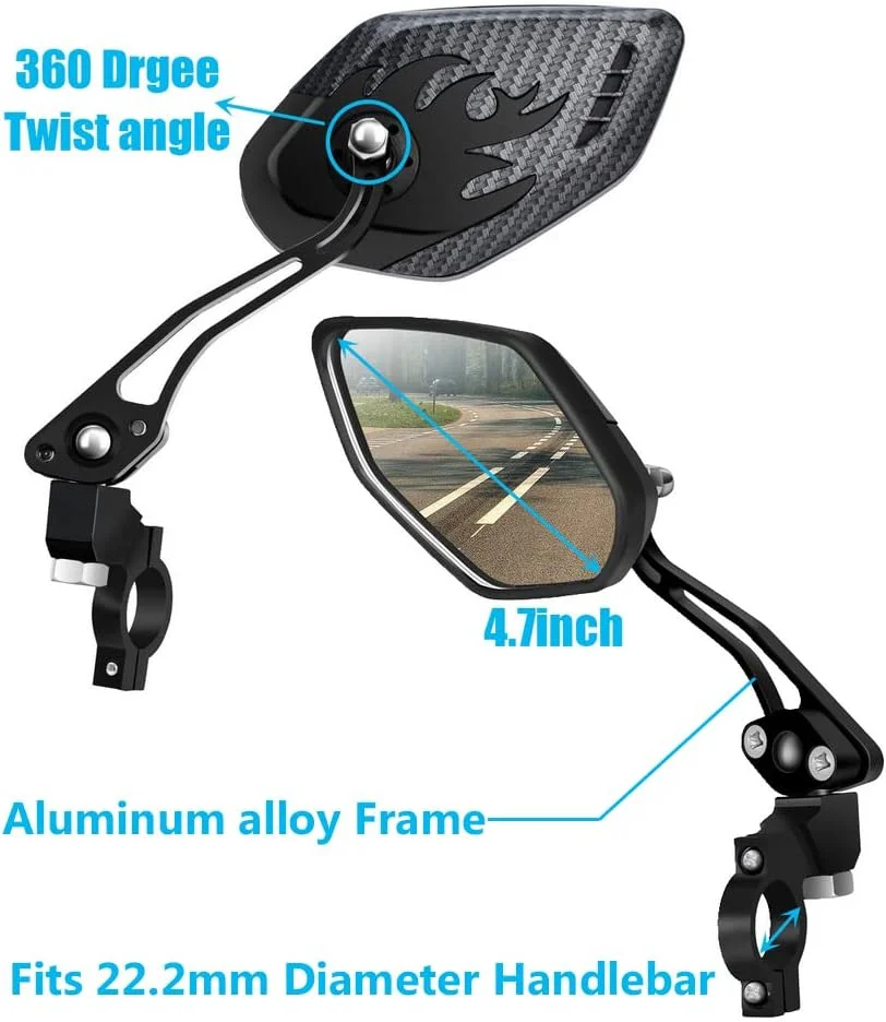 آینه دوچرخه (2 عدد) LERMX جهانی قابل تنظیم شیشه ای چرخشی ایمن دید عقب برای دوچرخه کوهستان دوچرخه برقی