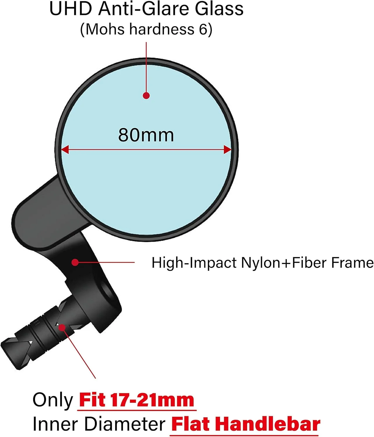 آینه دوچرخه جدید MEACHOW 2021، لنز شیشه ای درجه خودرو UHD کریستالی 80 میلی متری، آینه های دید عقب ایمن و مقاوم در برابر خش (سمت راست آبی) ME-021RB