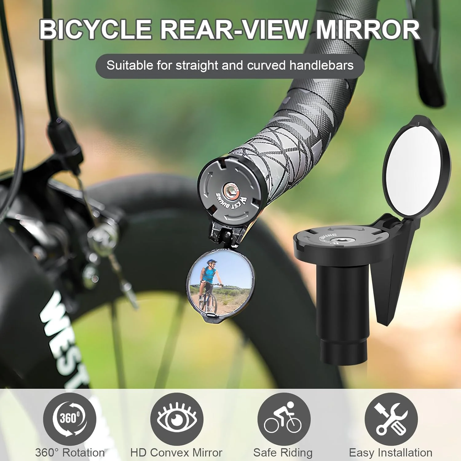 آینه عقب دوچرخه، آینه دوچرخه HD، چرخش 360 درجه، تاشو، آینه دوچرخه تاشو برای فرمان 16-22 میلی متر، آینه دوچرخه برای دوچرخه های جاده ای