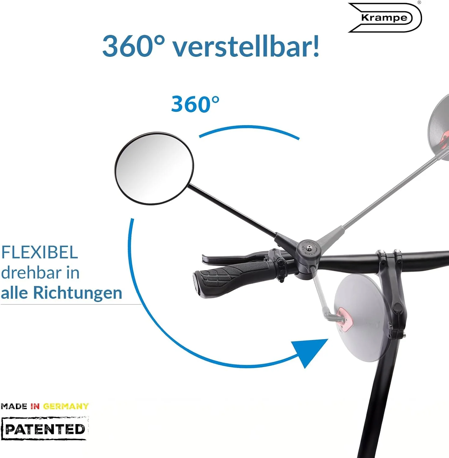 آینه گرد تاشو دوچرخه Krampe KF1 مدل A | فقط قابل نصب در سمت چپ | برای انواع دوچرخه ها