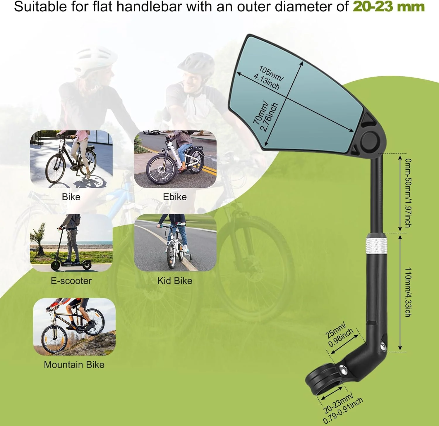 آینه دوچرخه LINGHUANG برای دوچرخه برقی سمت چپ، با سطح آینه بزرگ، آینه دید عقب تاشو دوچرخه برای فرمان 20-23 میلی متر، آینه دوچرخه چرخان 360 درجه سمت چپ برای دوچرخه برقی، اسکوتر برقی جاده