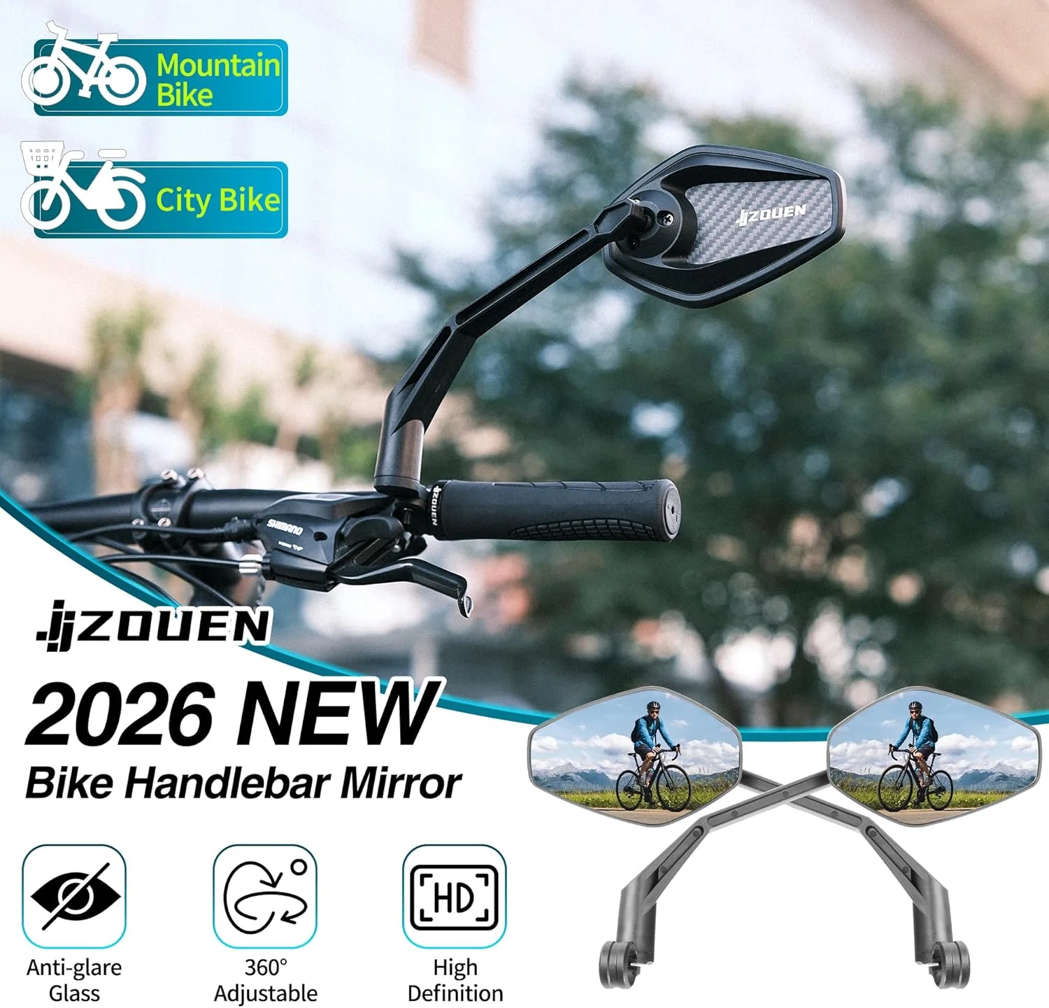 آینه فرمان دوچرخه، آینه های دید عقب دوچرخه، شیشه HD محدب مقاوم در برابر خش، محفظه فیبر کربن، آینه دید عقب ایمن دوچرخه برای MTB، دوچرخه الکترونیکی، لوازم جانبی دوچرخه جاده، مناسب برای 20-23 میلی متر