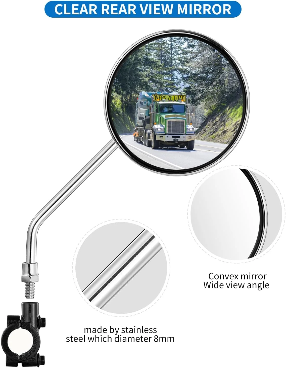 آینه دید عقب فرمان دوچرخه جولای، آینه ایمن و شفاف جهانی قابل تنظیم و چرخان برای دوچرخه کوهستان، دوچرخه جاده، دوچرخه برقی، اسکوتر موتورسیکلت با پیچ 8 میلی متری (1 جفت محدب)