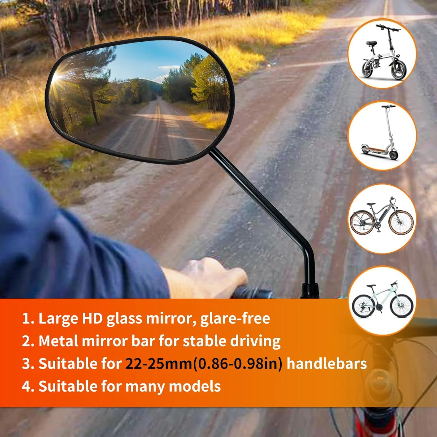 آینه دوچرخه برای نصب روی فرمان، آینه دید عقب دوچرخه 2 عددی برای دوچرخه برقی، آینه های شیشه ای HD برای فرمان 22-25 میلی متر