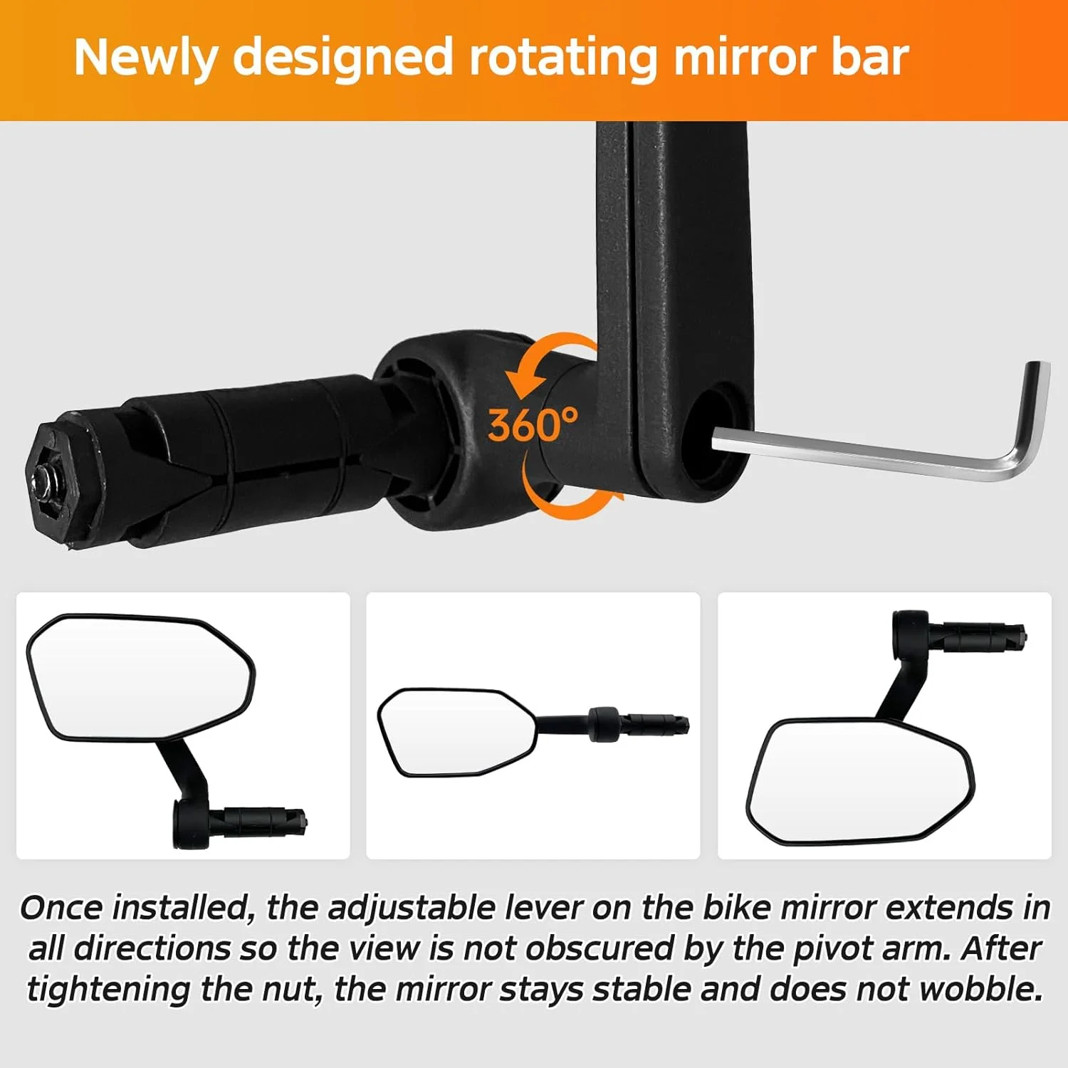 آینه دوچرخه، آینه دوچرخه قابل تنظیم برای نصب روی فرمان، لنز شیشه ای مقاوم در برابر خش، آینه دید عقب بزرگ برای لوازم جانبی دوچرخه برقی (چپ)