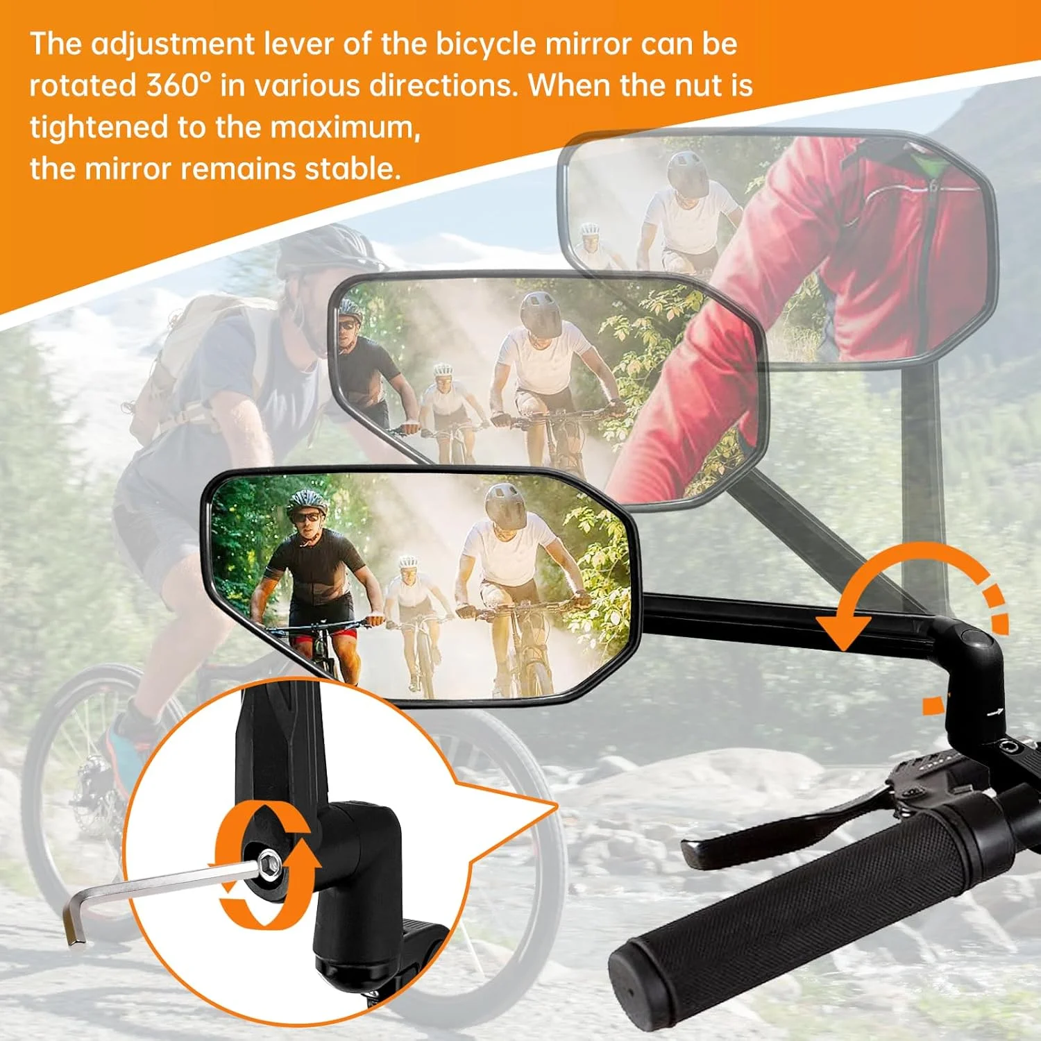 آینه دوچرخه، آینه تاشو دوچرخه برای فرمان، آینه های دید عقب قابل تنظیم 360 درجه برای انتهای میله اسکوتر برقی سمت راست (22,2-25,4 میلی متر)