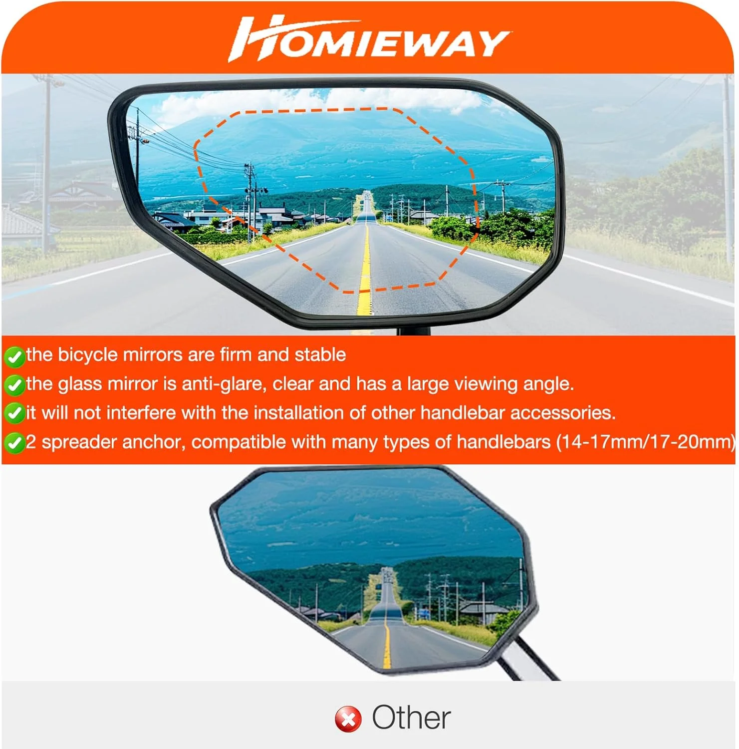 آینه دوچرخه، آینه دوچرخه قابل تنظیم برای دوچرخه های الکترونیکی، لنز شیشه ای مقاوم در برابر خش، آینه دید عقب بزرگ برای نصب روی فرمان (جفت) آینه دوچرخه، آینه دوچرخه قابل تنظیم برای دوچرخه های الکترونیکی، لنز شیشه ای مقاوم در برابر خش، آینه دید عقب بزرگ برای نصب روی فرمان (جفت)