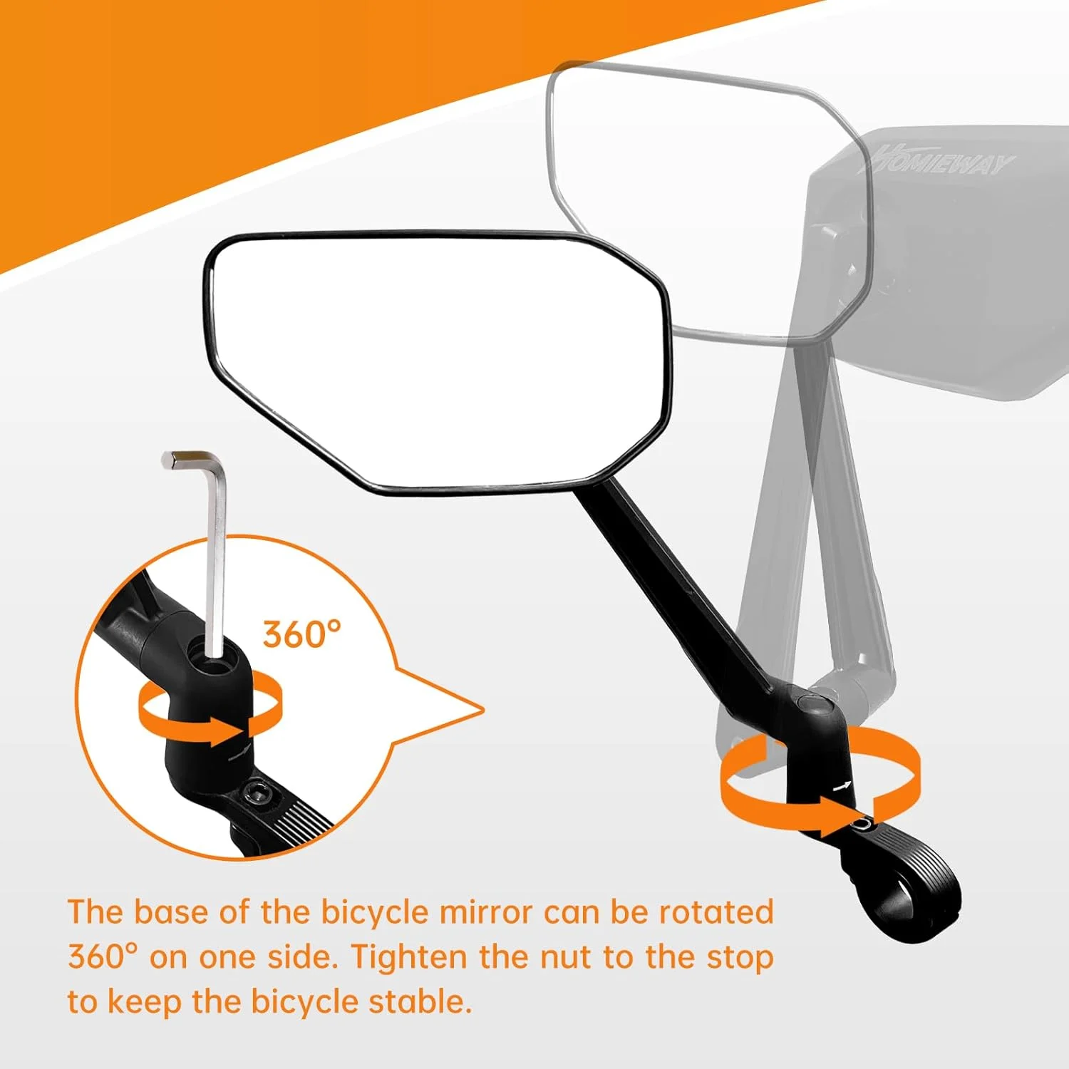 آینه دوچرخه، آینه تاشو دوچرخه برای فرمان، آینه های دید عقب قابل تنظیم 360 درجه برای انتهای میله اسکوتر برقی سمت راست (22,2-25,4 میلی متر)