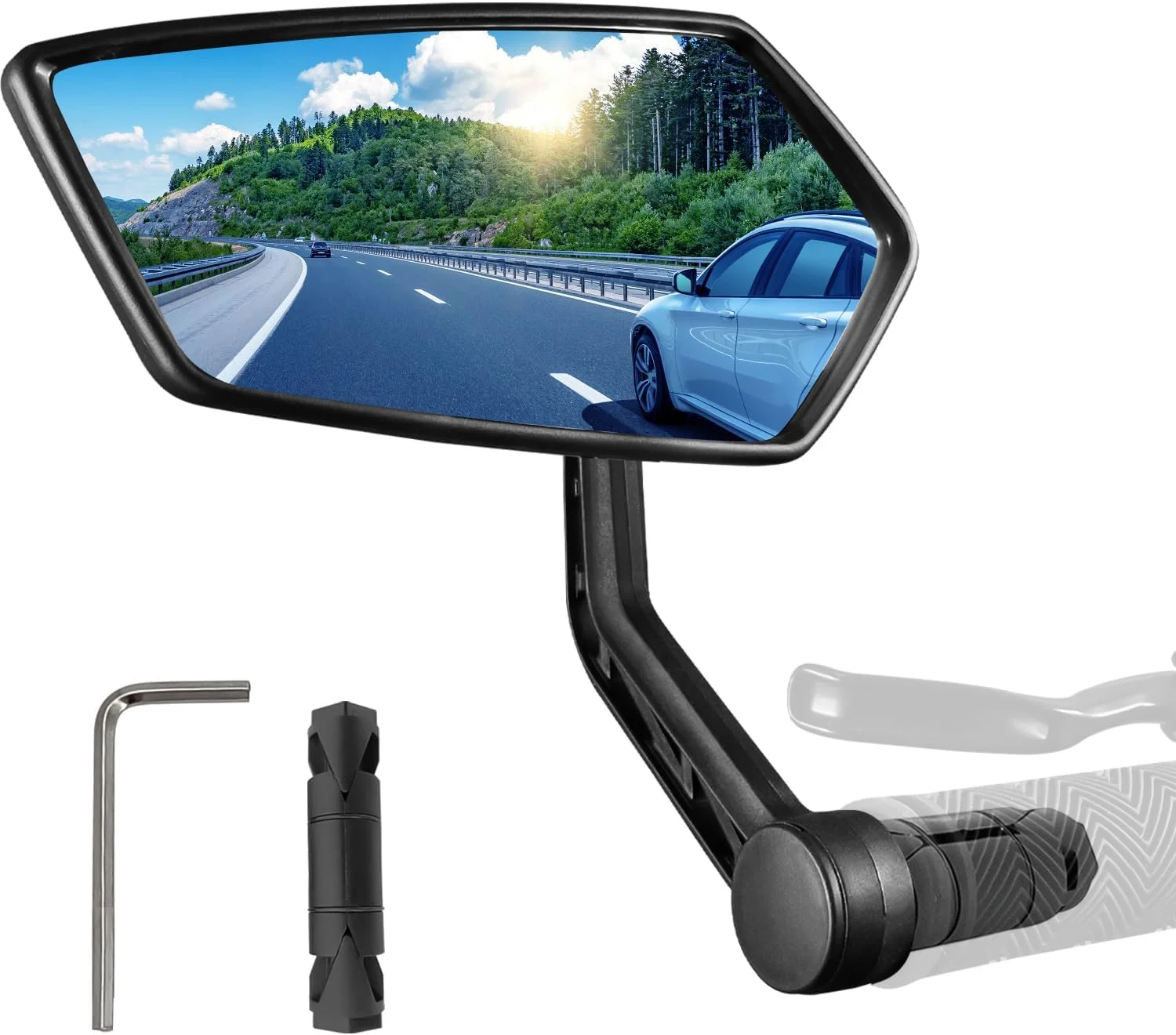 آینه دوچرخه، آینه دوچرخه با لنز شیشه ای نور آبی برای فرمان، آینه ضد خش HD برای دوچرخه برقی، آینه قابل تنظیم انتهای فرمان دوچرخه، آینه دید عقب دوچرخه برای سمت چپ فرمان (0.59-0.78")