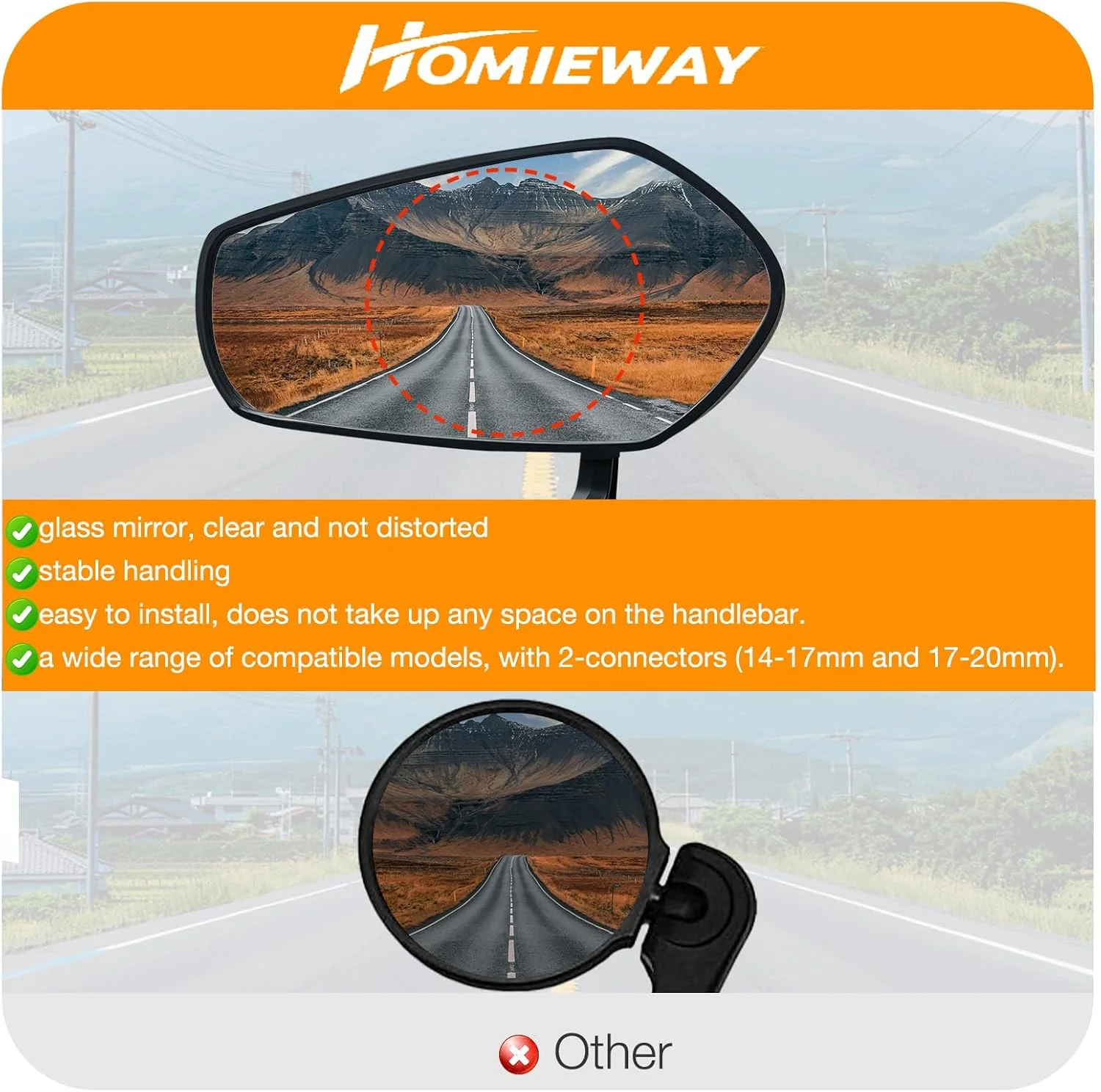 آینه دوچرخه برای فرمان، 1 عدد آینه انتهای فرمان دوچرخه، لنز شیشه ای ضد تابش، HD 360 درجه قابل تنظیم آینه دید عقب دوچرخه برای دوچرخه های برقی، دوچرخه های کوهستانی، دوچرخه، اسکوتر، چپ/راست جهانی