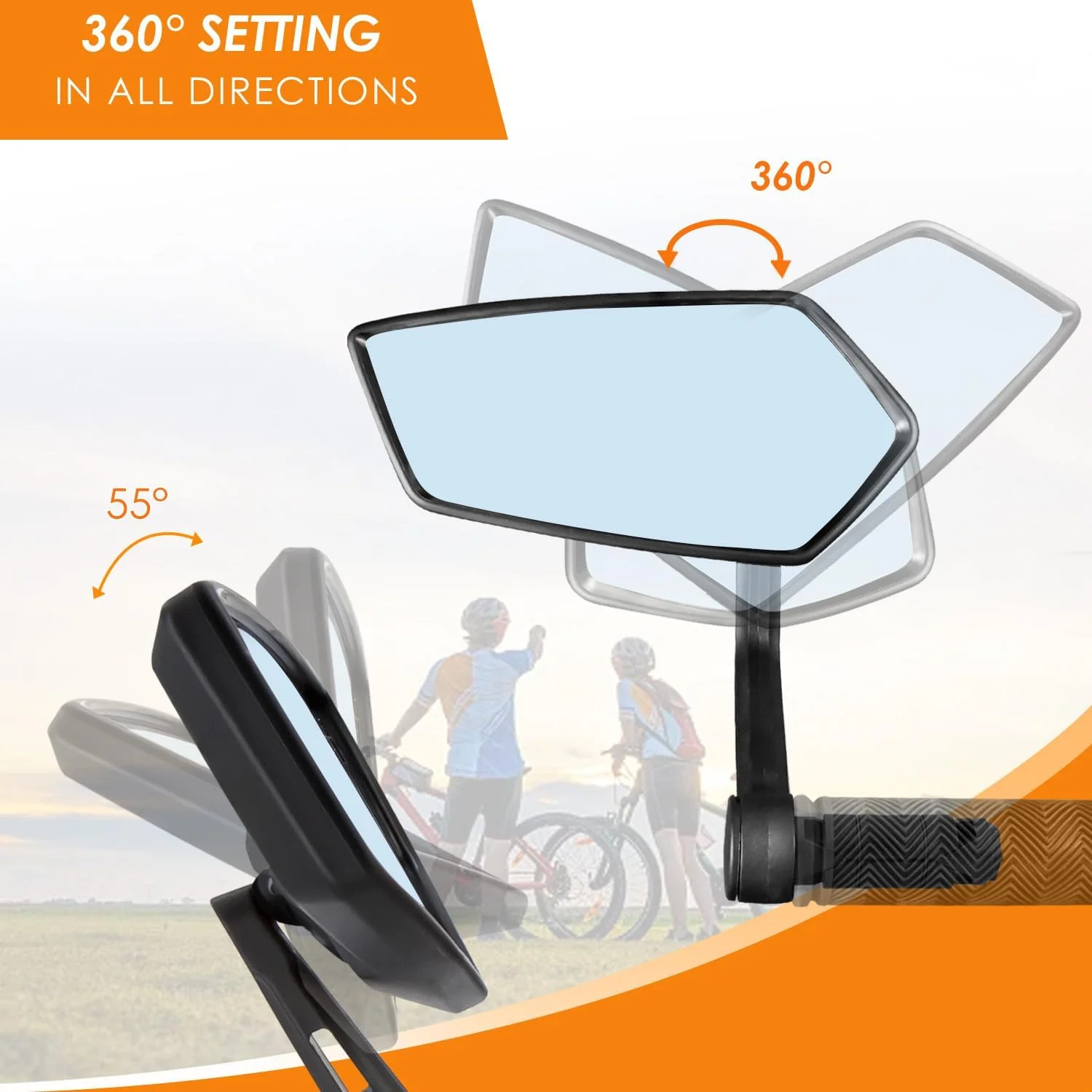 آینه دوچرخه، آینه دوچرخه با لنز شیشه ای نور آبی برای فرمان، آینه ضد خش HD برای دوچرخه برقی، آینه قابل تنظیم انتهای فرمان دوچرخه، آینه دید عقب دوچرخه برای سمت چپ فرمان (0.59-0.78")