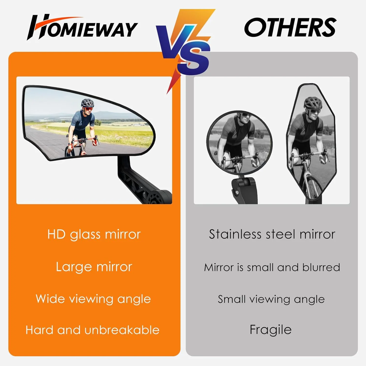 آینه دوچرخه 2 عددی، آینه های شیشه ای HD برای نصب روی فرمان، آینه دید عقب دوچرخه، آینه فرمان مقاوم در برابر خراش برای دوچرخه برقی، آینه عقب دوچرخه (0.55-0.78")