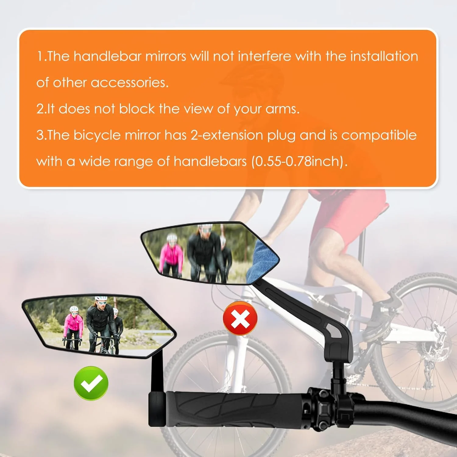 آینه دوچرخه، آینه‌های دوچرخه‌ شیشه‌ای HD برای نصب روی فرمان، آینه دید عقب دوچرخه قابل تنظیم، آینه فرمان مقاوم در برابر خراش برای دوچرخه برقی، آینه دید عقب دوچرخه سمت چپ (0.55-0.78")