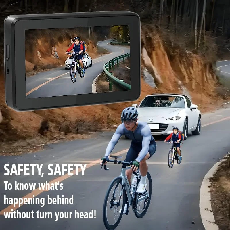 آینه دوچرخه فرمان، دوربین دید عقب دوچرخه با مانیتور 4.3 اینچی HD 1080P، عملکرد دید در شب، زاویه دید گسترده، نصب آسان براکت چرخشی قابل تنظیم دوربین دوچرخه برای کوهستان، دوچرخه برقی، دوچرخه جاده، سه چرخه. آینه دید عقب دوچرخه دارای باتری لیتیوم پلیمری قابل شارژ 5000 میلی آمپر ساعتی با حداکثر 5 ساعت زمان کارکرد.