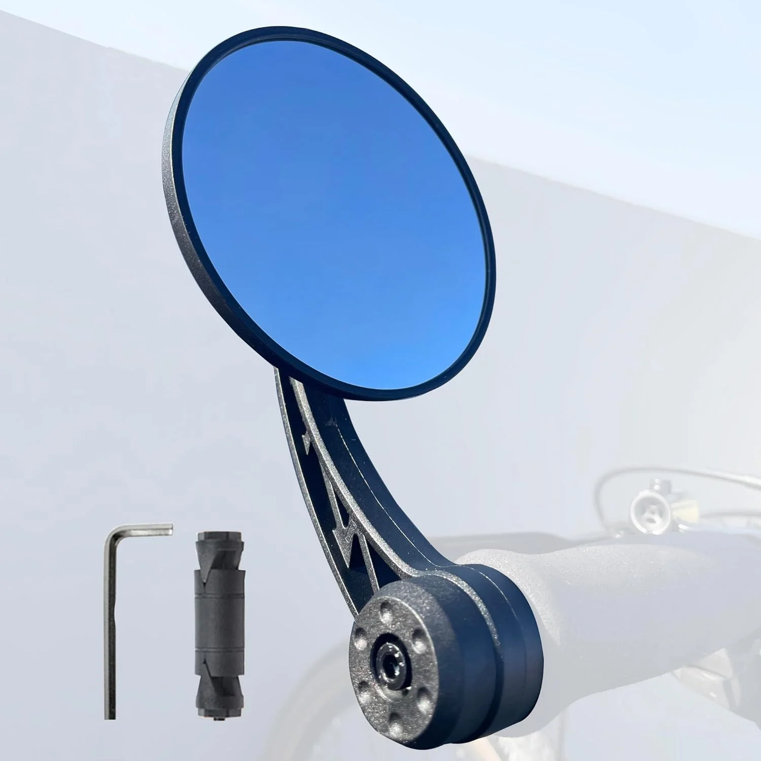 آینه دوچرخه، آینه انتهای فرمان، قابل چرخش و تنظیم زاویه باز، نصب بر روی دسته فرمان دوچرخه، شیشه آینه محدب ملایم شفاف و ایمن برای دوچرخه های الکترونیکی، آینه دید عقب ضد ضربه جهانی دوچرخه