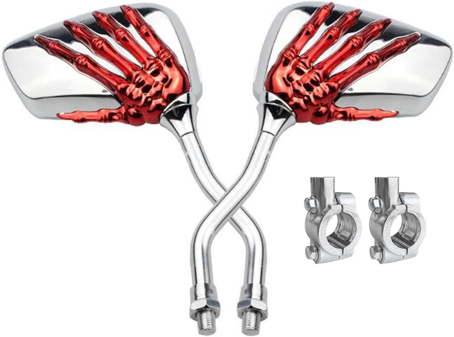 آینه دوچرخه طرح دست اسکلتی Heart Horse، آینه بغل با پایه نگهدارنده 10 میلی متری برای اسکوتر، موتور سیکلت و دوچرخه (قرمز)