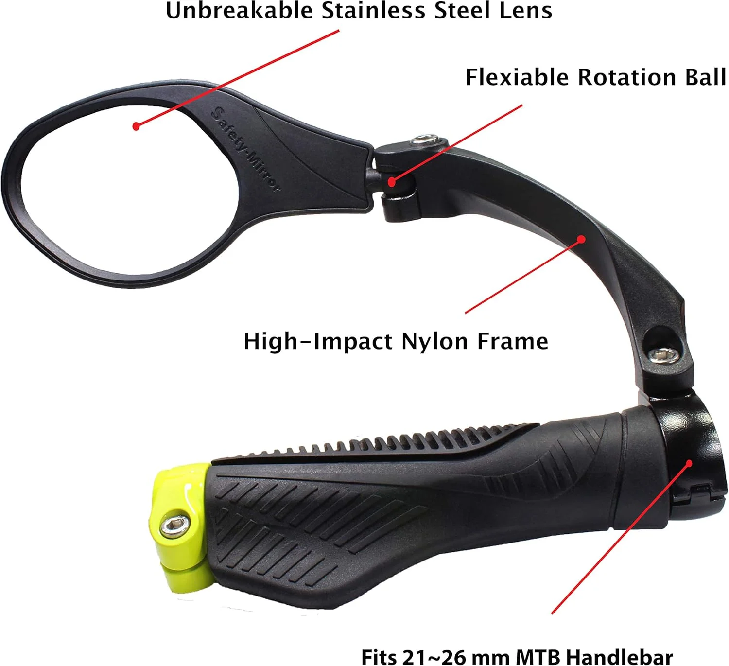 آینه فرمان دوچرخه هافنی با لنز استیل ضد زنگ، آینه دید عقب ایمن، آینه دوچرخه سواری (سمت چپ مشکی با بازتابنده) (چپ)