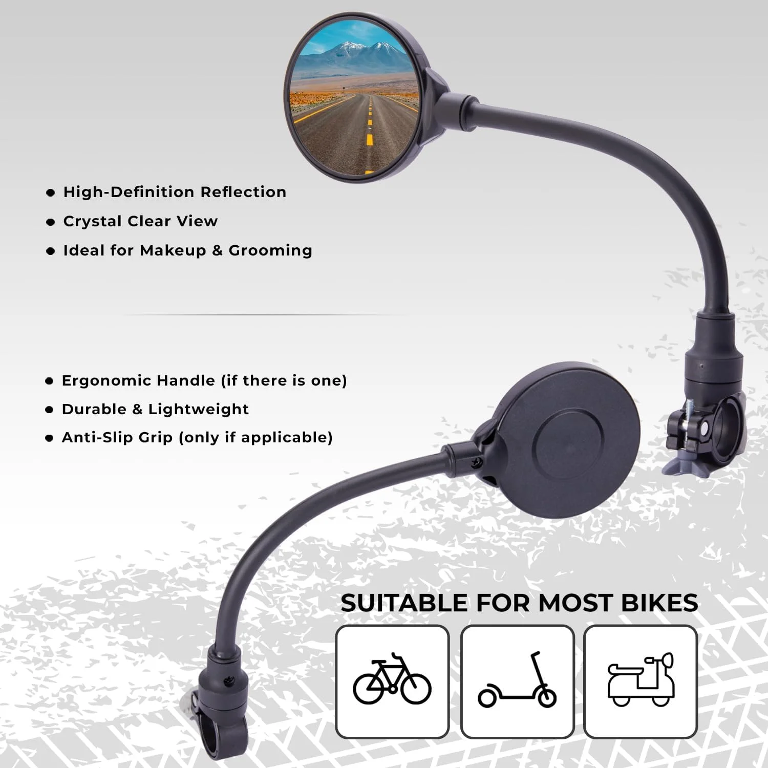آینه دوچرخه نصب روی فرمان (1 عدد) 360 درجه با 2 بند، آینه عقب دوچرخه قابل تنظیم با لنز محدب HD ضد تابش، آینه های نشکن برای دوچرخه های الکترونیکی، اسکوتر، دوچرخه های کوهستانی و جاده ای