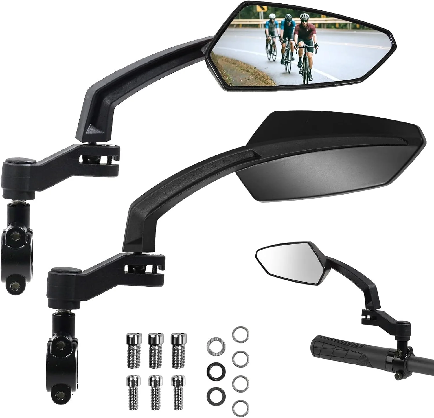 آینه دوچرخه فرمان، آینه دید عقب شیشه ای محدب HD با فیلم ضد خرد شدن، آینه دوچرخه قابل تنظیم 360 درجه برای MTB و دوچرخه برقی، مناسب برای فرمان های 21-26 میلی متر، فقط سمت چپ (مشکی)