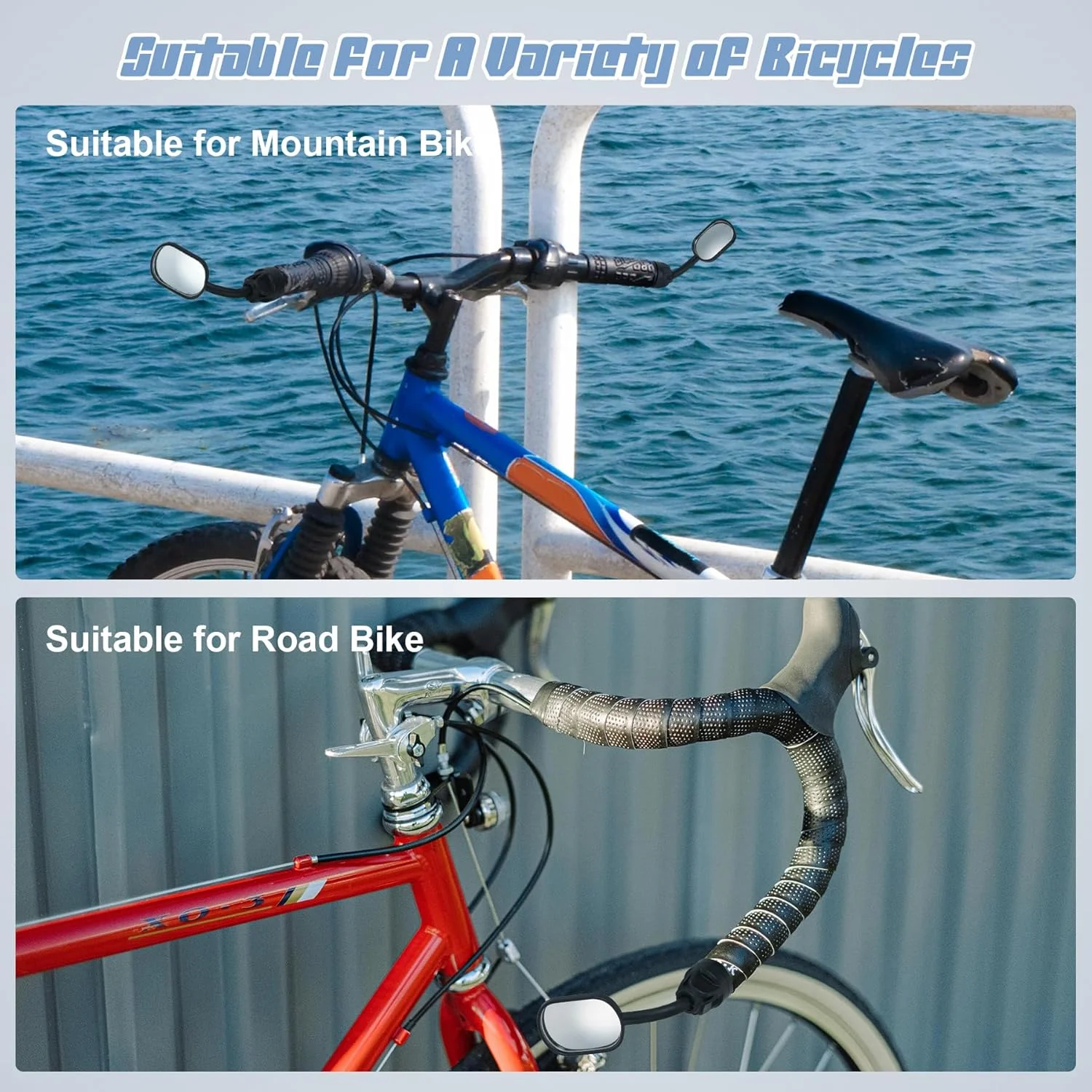 آینه دوچرخه نصب شده روی دسته فرمان، آینه انتهای میله دوچرخه، آینه عقب‌نمای محدب HD با زاویه دید قابل تنظیم (1)