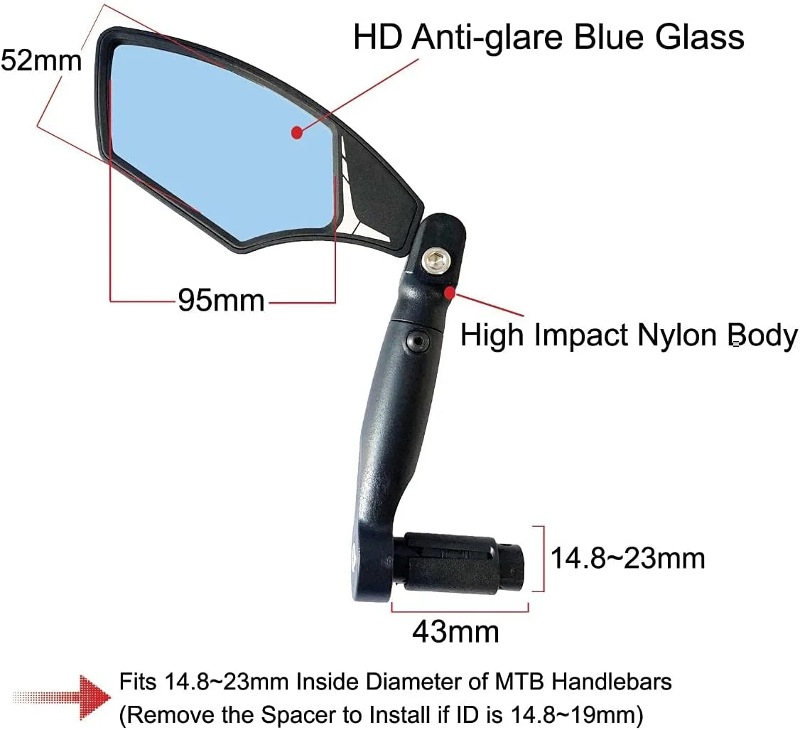 آینه دوچرخه Hafny 2021 مدل جدید، لنز شیشه ای درجه خودرو HD، سطح بزرگ، ضد خرد شدن، قابل تنظیم چند زاویه، آینه های دوچرخه برقی، HF-M900-FR05 (HF-M900LB-FR05 (چپ، شیشه آبی))